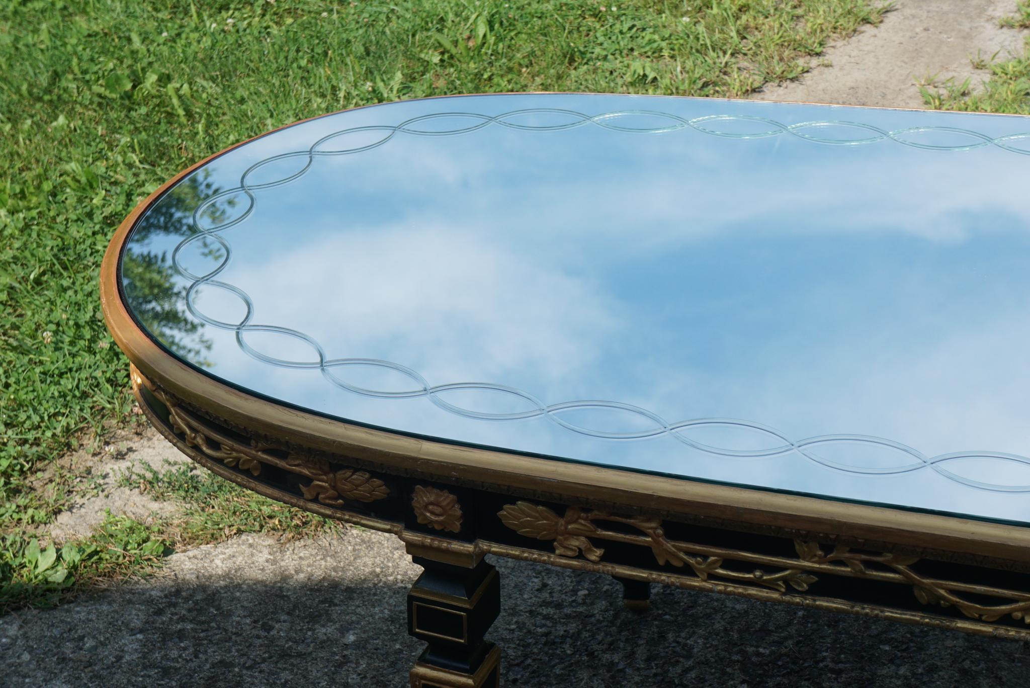 Large Vintage Mirror Topped Dining Table in the Manner of Jansen For Sale 2