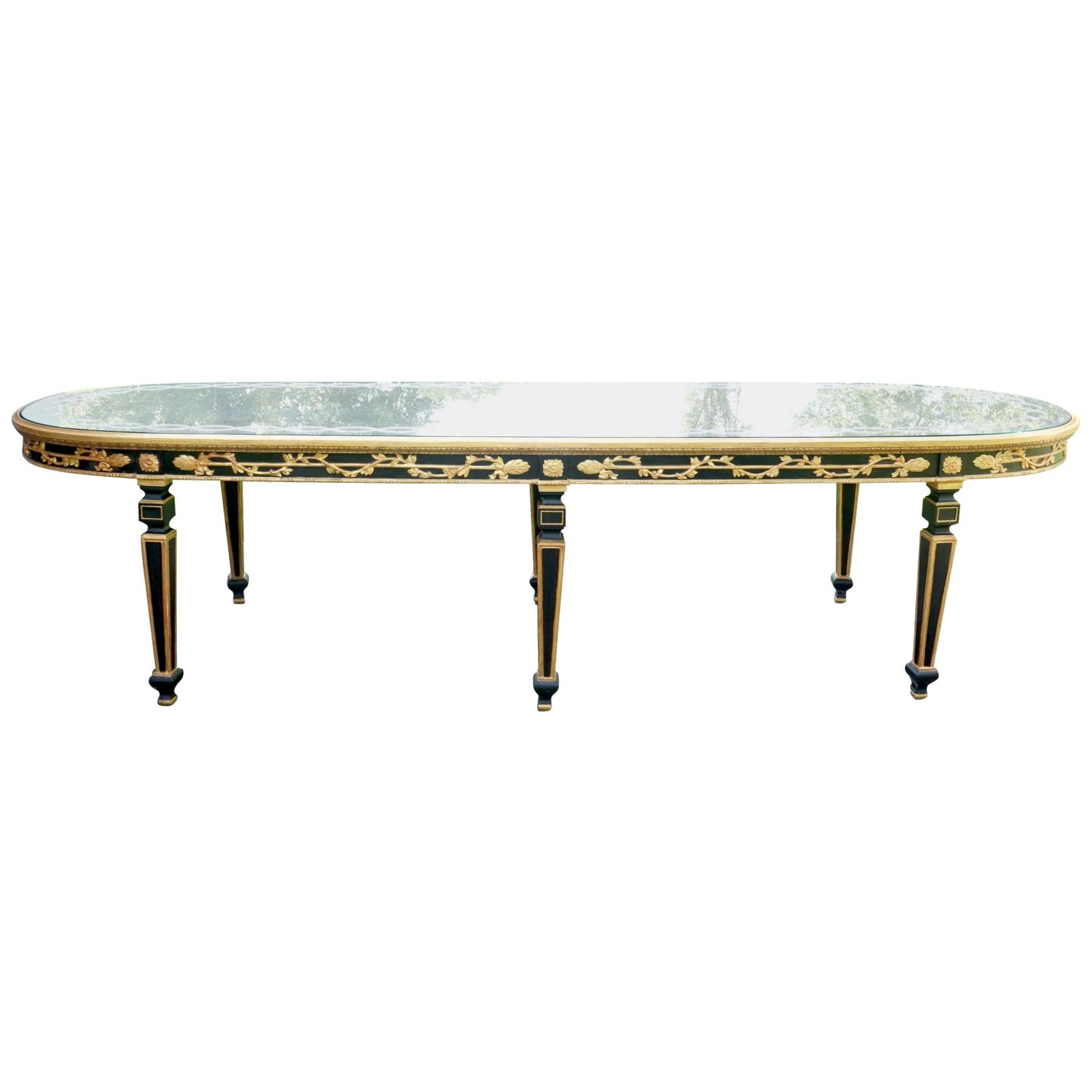 Large Vintage Mirror Topped Dining Table in the Manner of Jansen For Sale