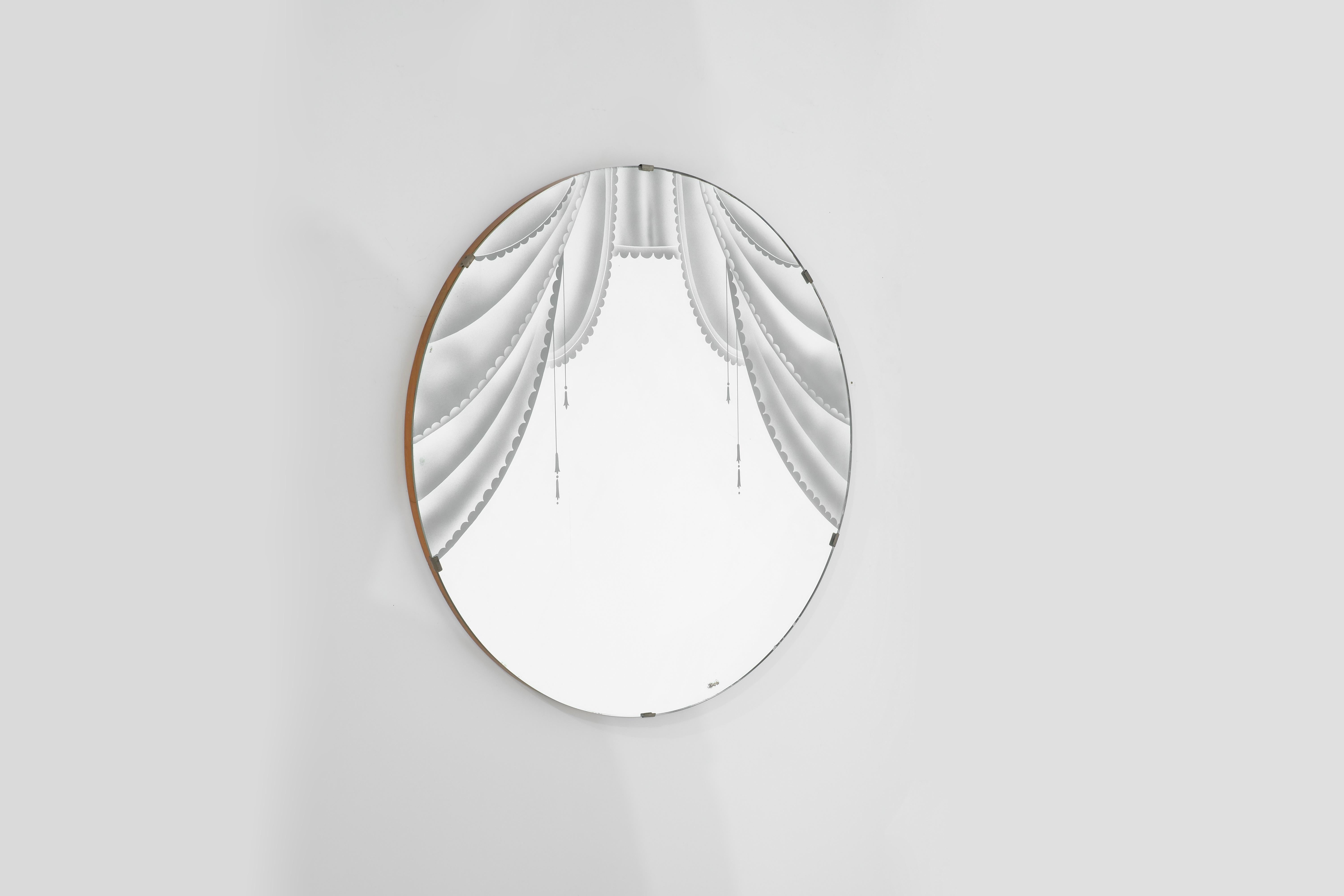 Grand miroir vintage avec sérigraphie, des années 1950. Bon état - En vente à Lot/Drogenbos, BE