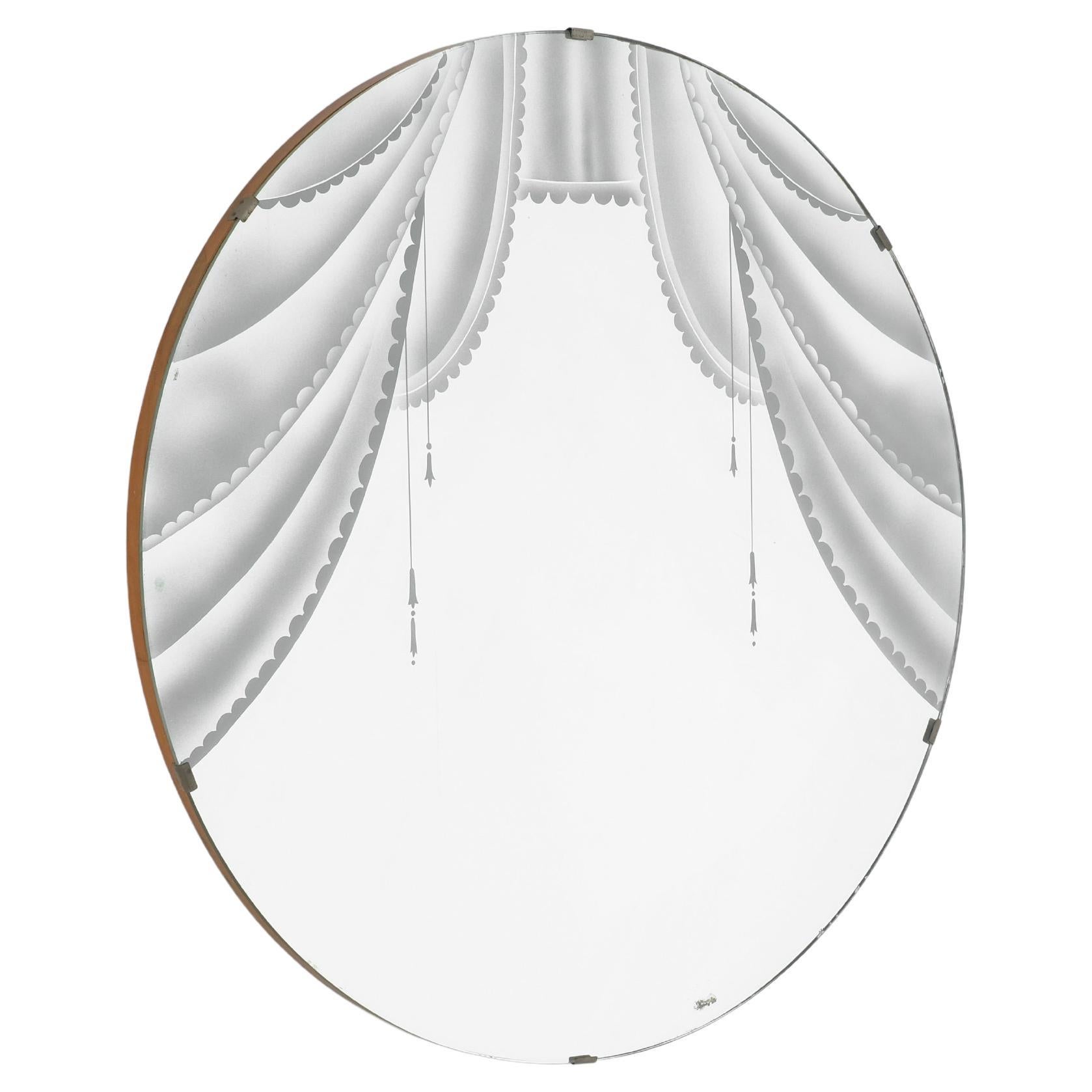 Grand miroir vintage avec sérigraphie, des années 1950. en vente