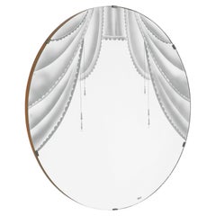 Large Vintage Mirror with silkscreen, from 1950s.