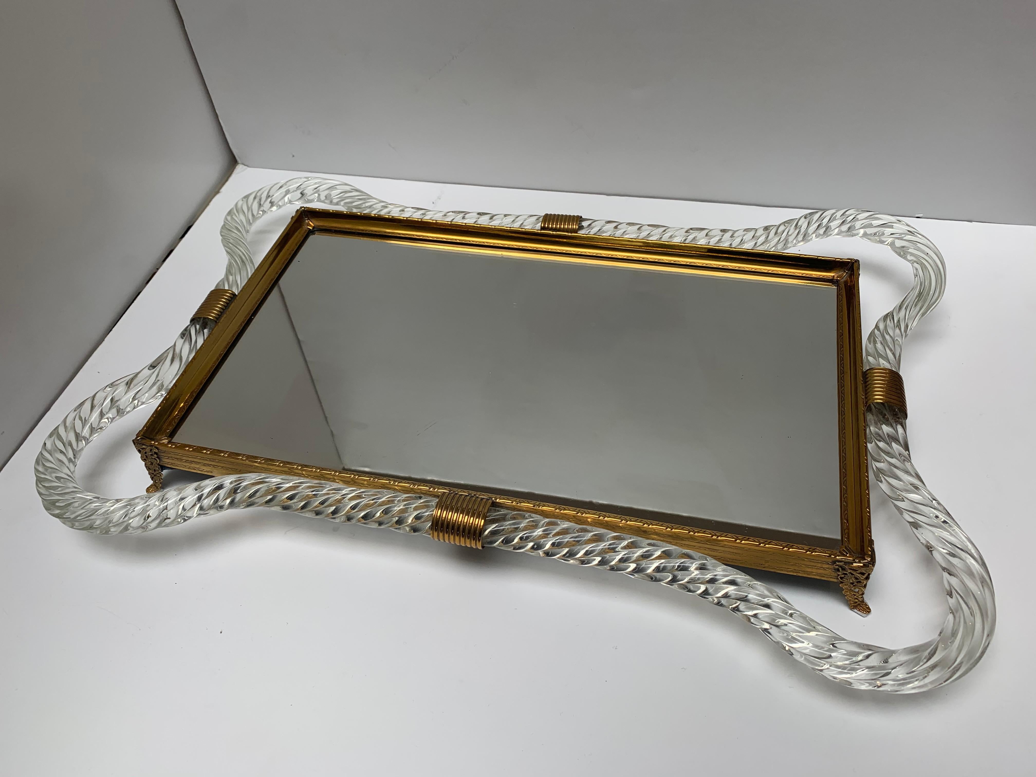 Large Vintage Mirrored Vanity Tray, Glass Vanity Trays