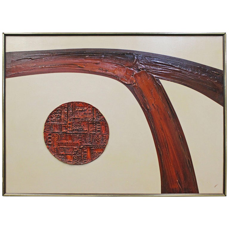 Large Vintage Modern 3d Textured Abstract Oil Painting On Canvas