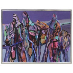 Large Retro Modern Abstract Ruth Sabowitz 'Caravan' Canvas Painting