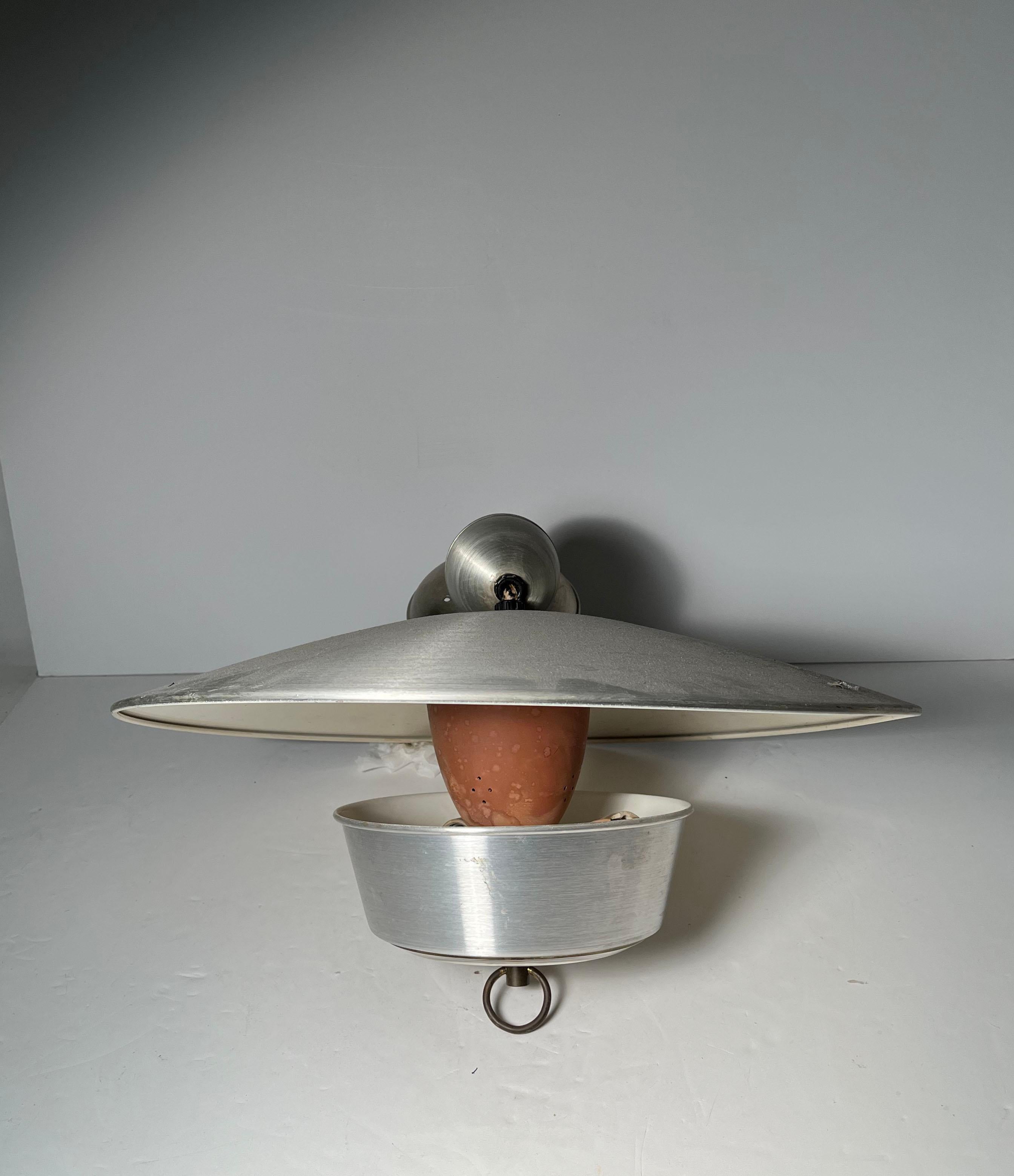 Mid-Century Modern Large Vintage Modern Aluminum Hanging Pull Light Pendant For Sale