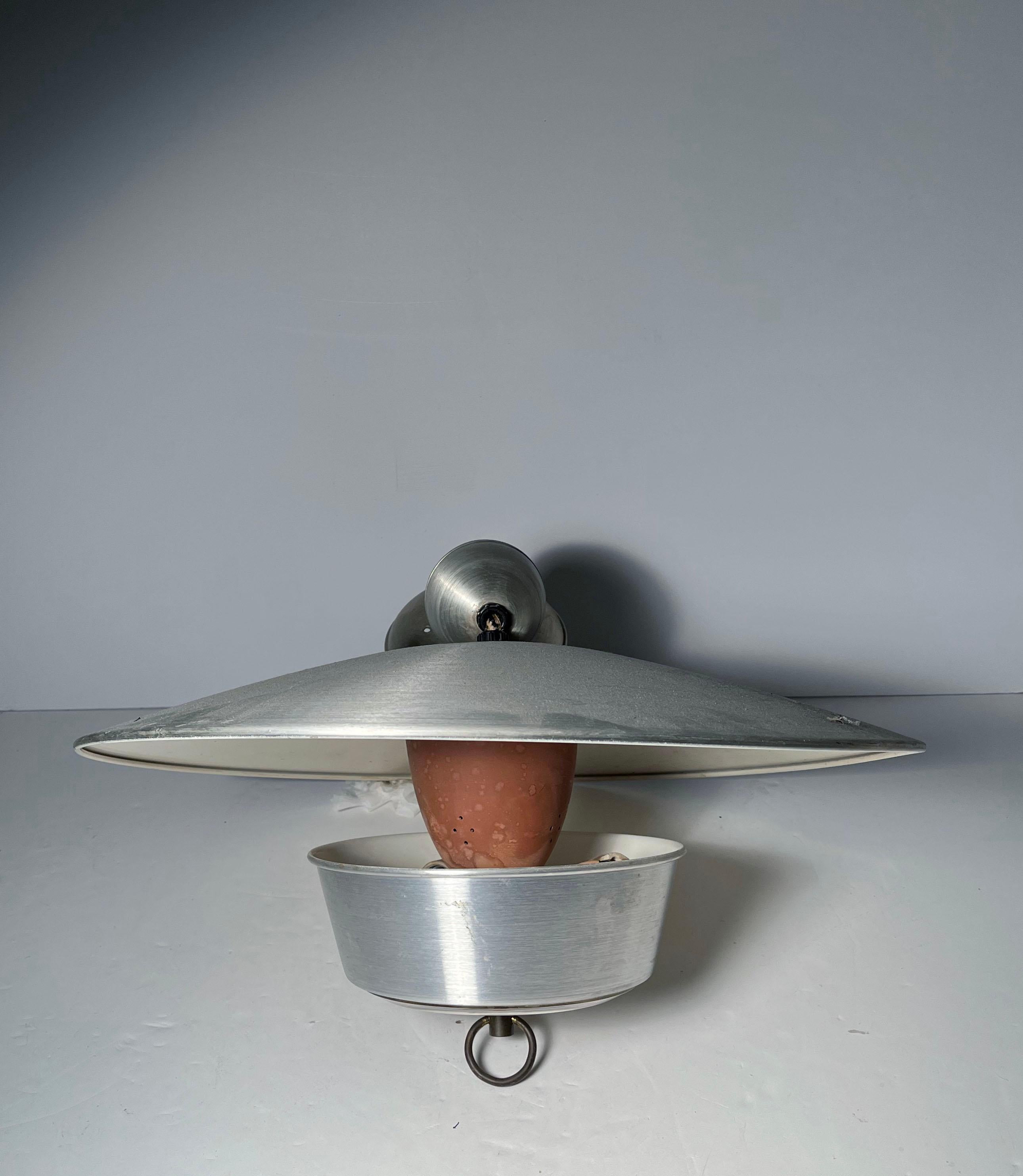 American Large Vintage Modern Aluminum Hanging Pull Light Pendant For Sale