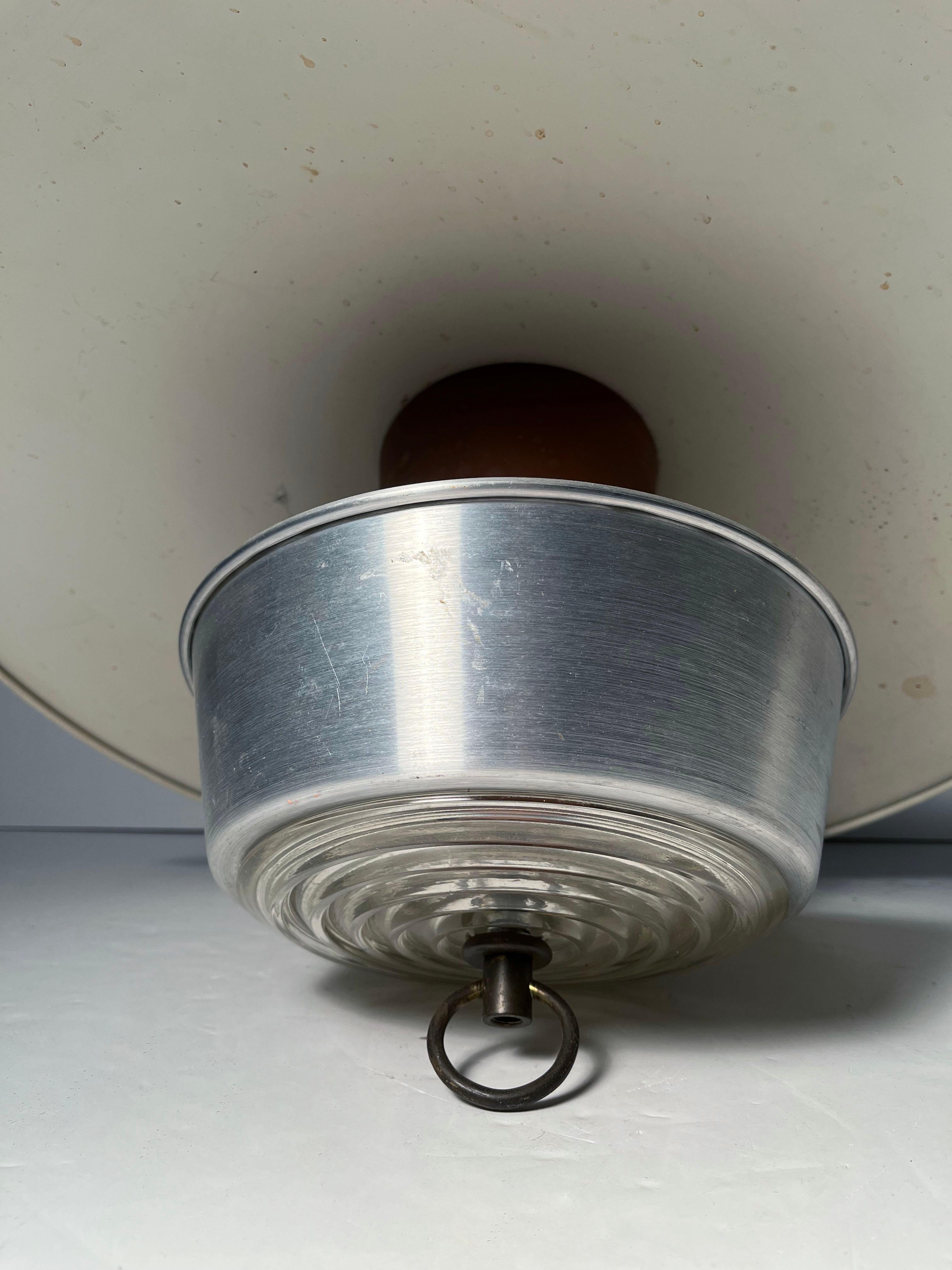 Large Vintage Modern Aluminum Hanging Pull Light Pendant In Good Condition For Sale In Chicago, IL
