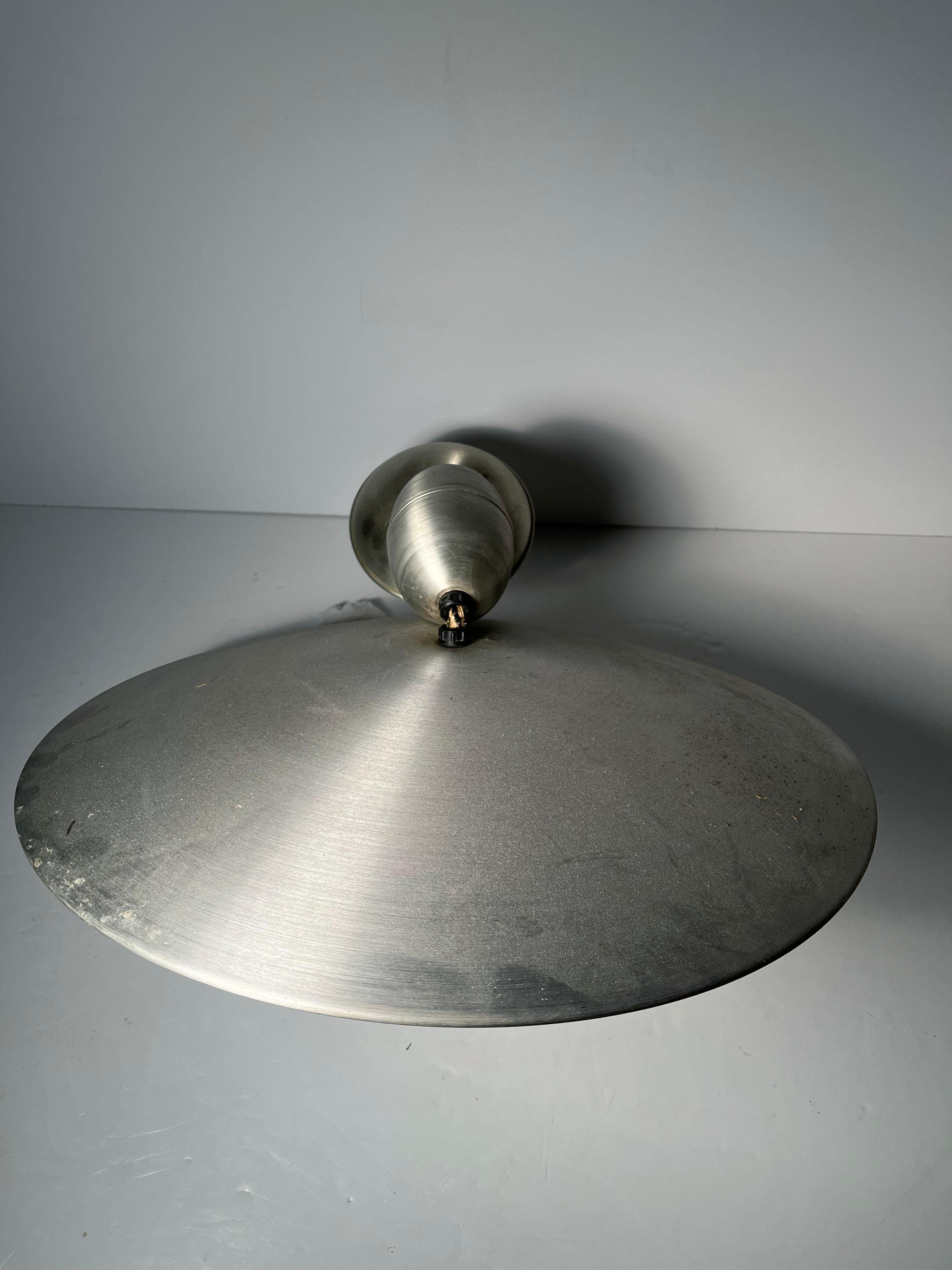 20th Century Large Vintage Modern Aluminum Hanging Pull Light Pendant For Sale