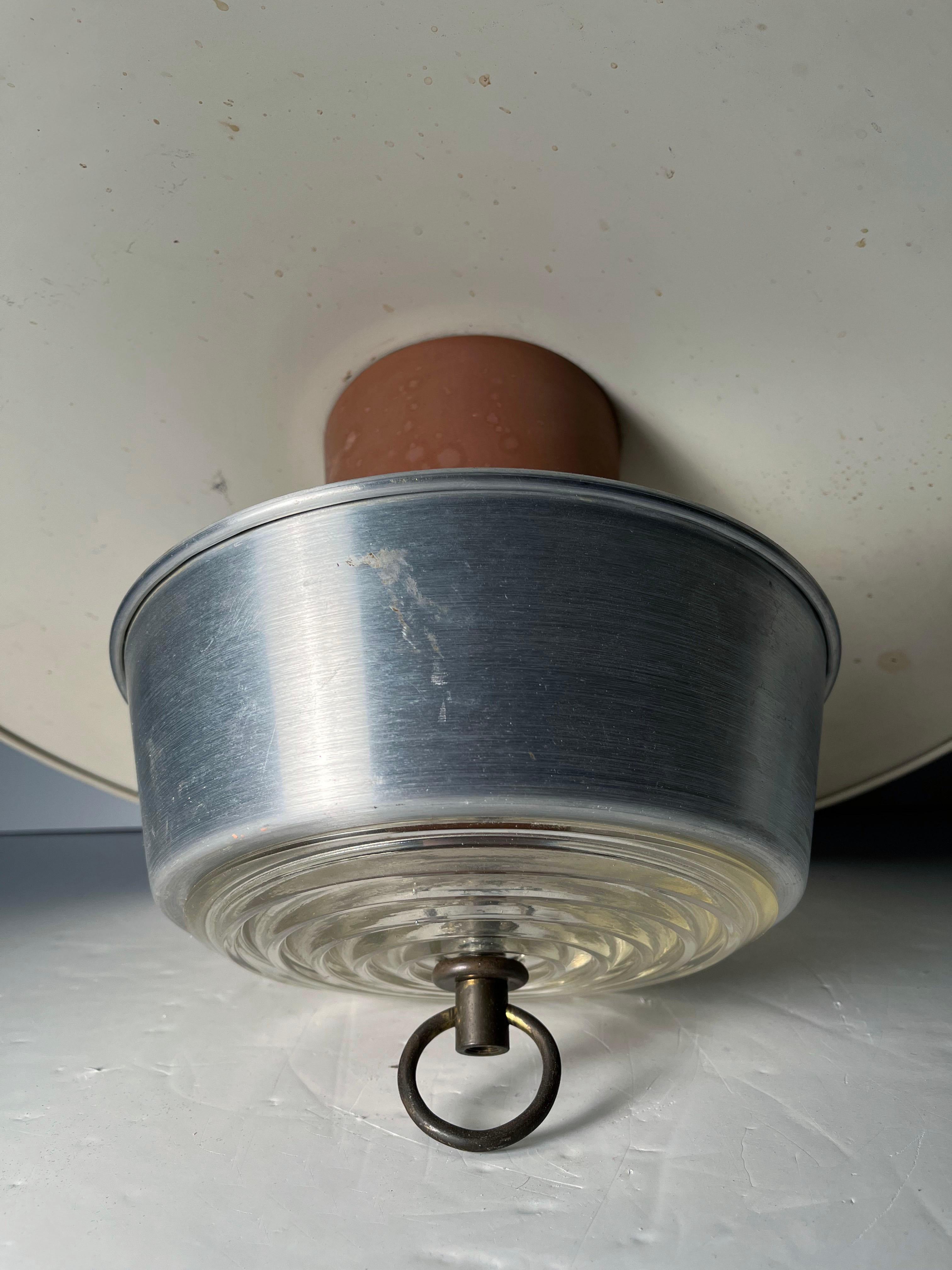 Large Vintage Modern Aluminum Hanging Pull Light Pendant For Sale 1
