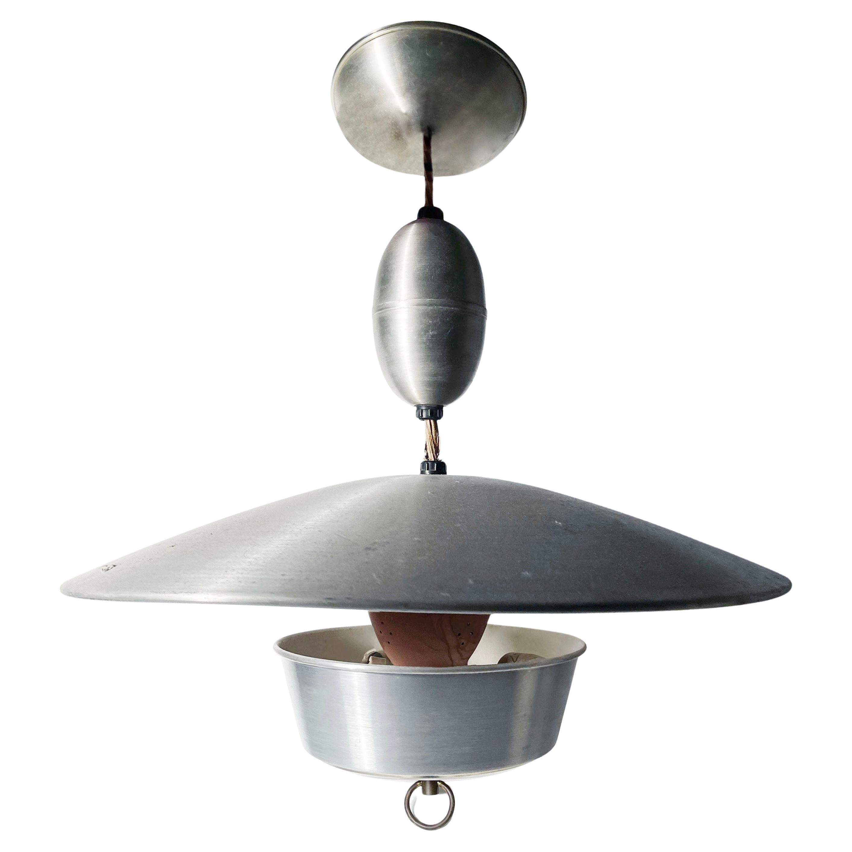 Large Vintage Modern Aluminum Hanging Pull Light Pendant For Sale