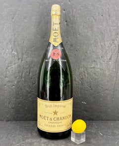 Large Vintage Moet Magnum Champagne Bottle Sculpture, Solid Glass, France