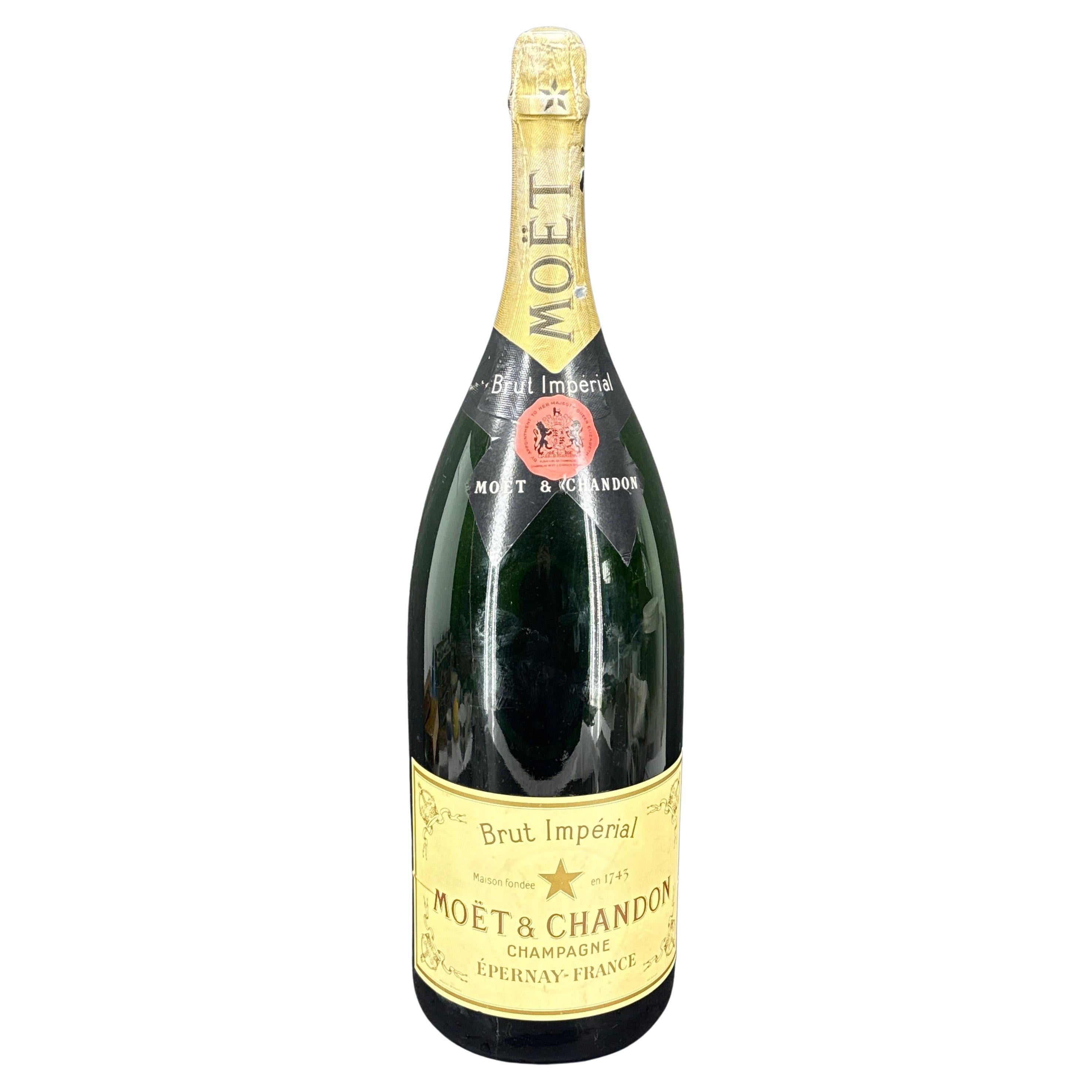 Large Vintage Moet Magnum Champagne Bottle Sculpture, Solid Glass, France