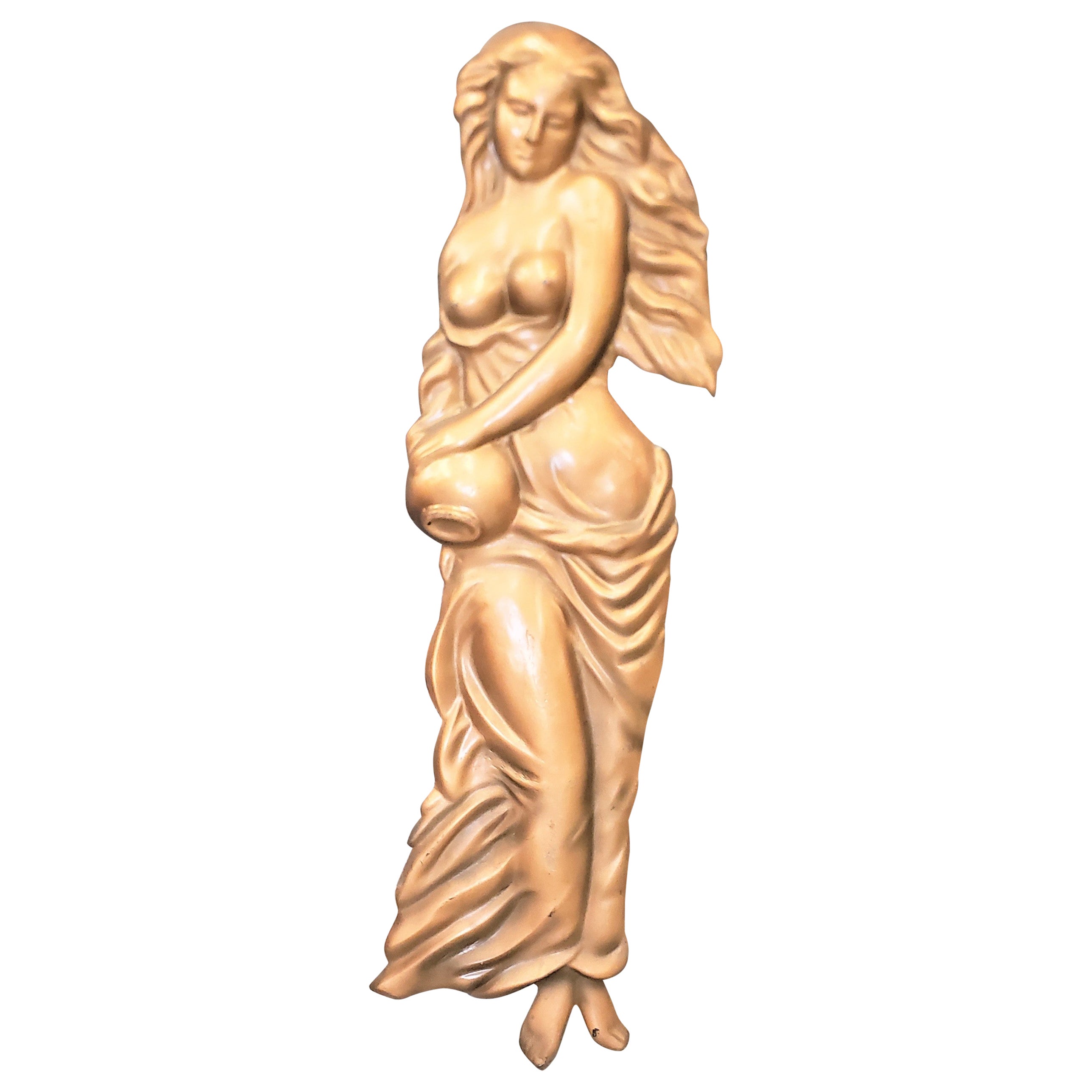Grande scultura da parete in rilievo femminile in stile neoclassico modellata in stile vintage, di grandi dimensioni