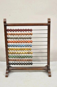 Large Vintage Mongolian Wooden Math Abacus with Painted Wooden Balls