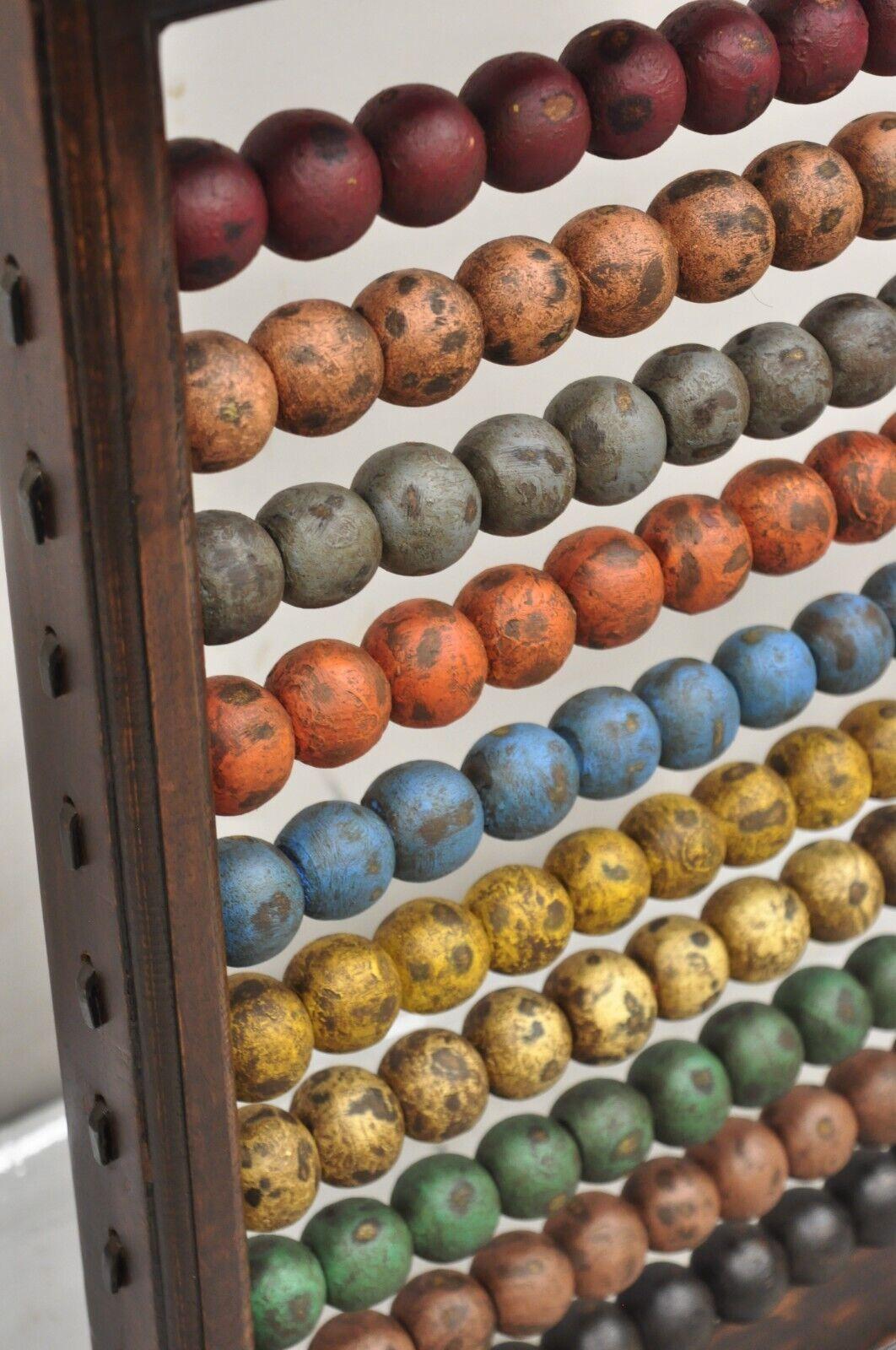 Large Vintage Mongolian Wooden Math Abacus with Painted Wooden Balls In Good Condition For Sale In Philadelphia, PA