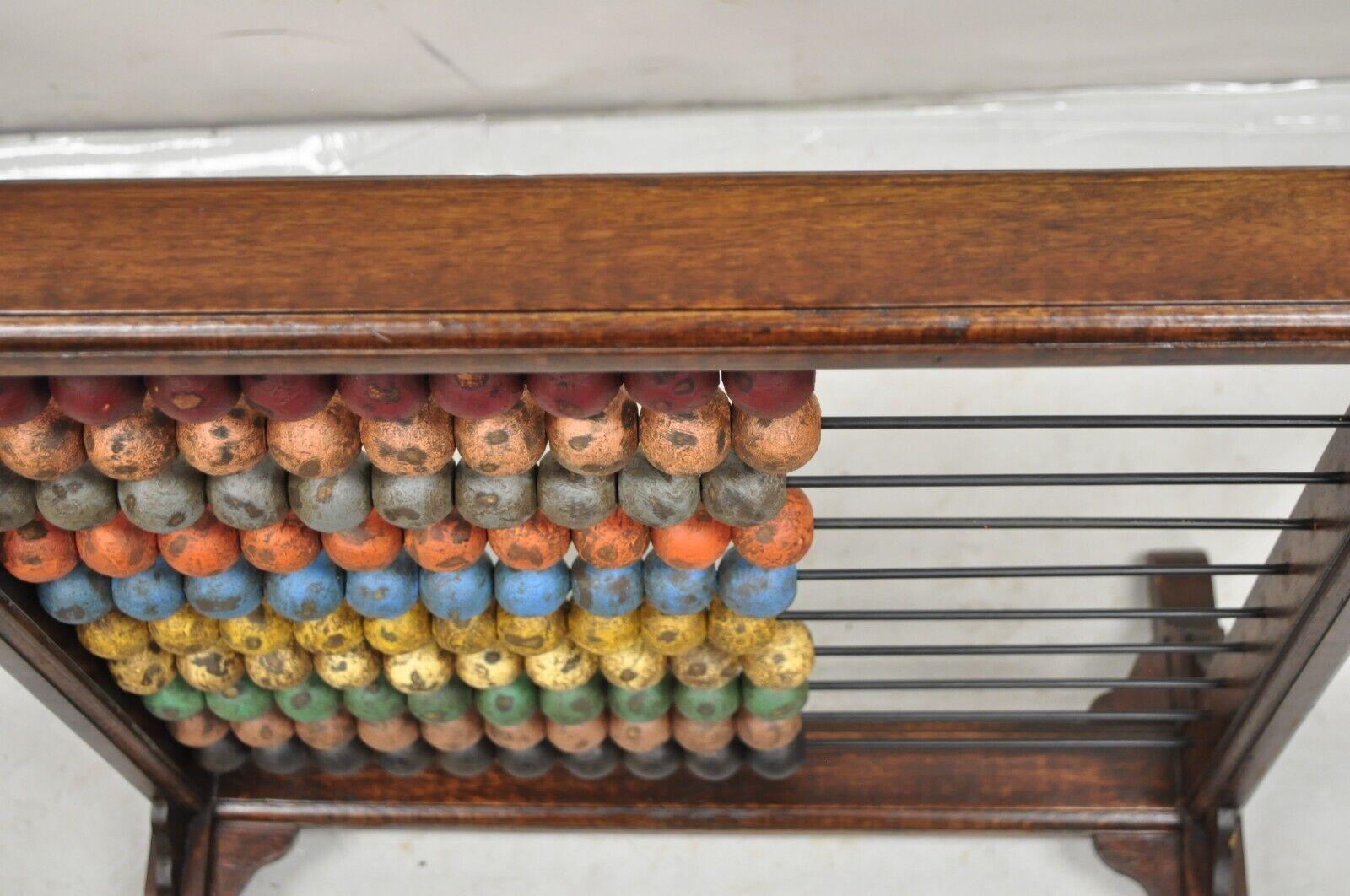 20th Century Large Vintage Mongolian Wooden Math Abacus with Painted Wooden Balls For Sale