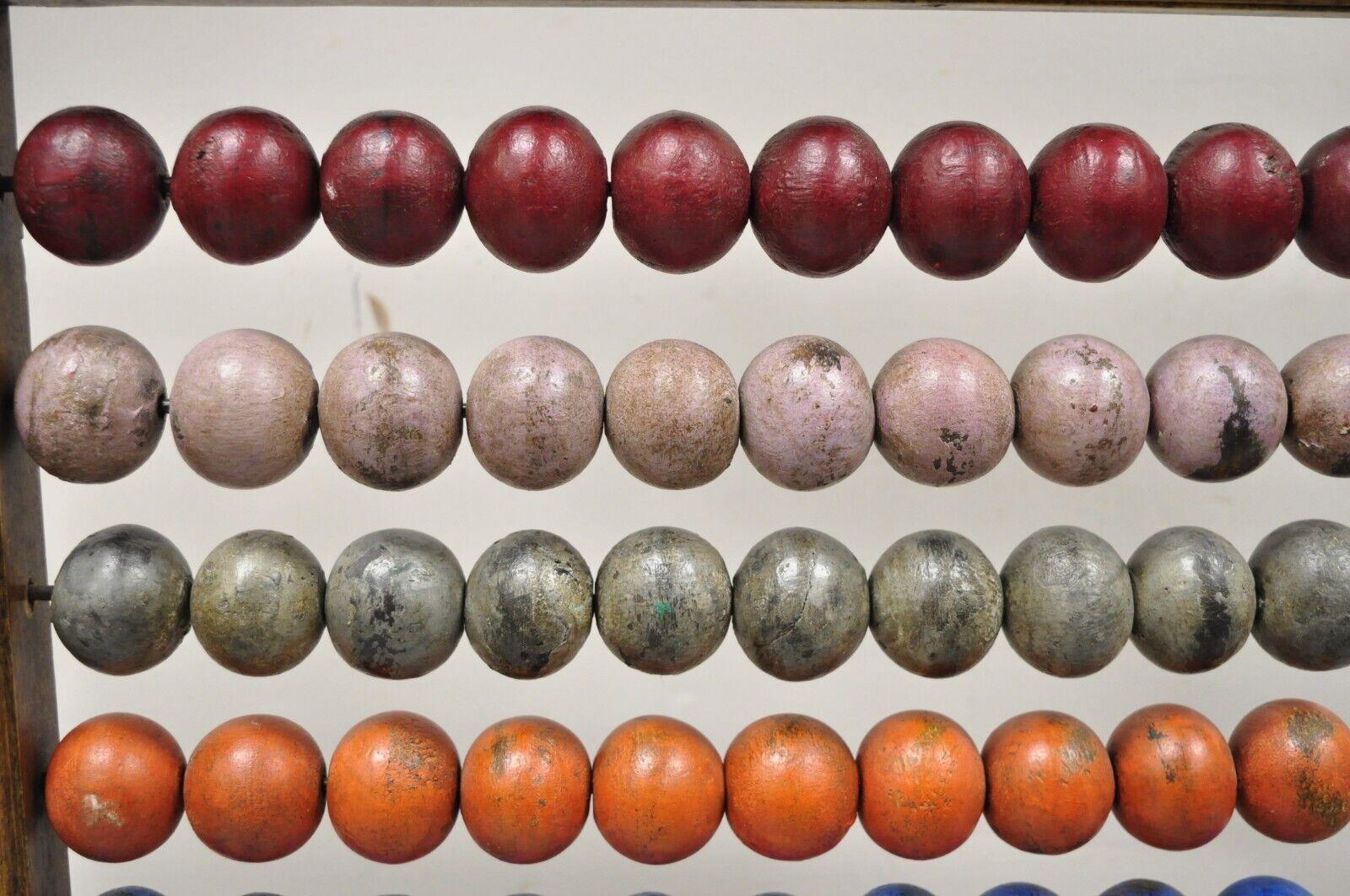 Arts and Crafts Large Vintage Mongolian Wooden Math Abacus with Painted Wooden Balls For Sale