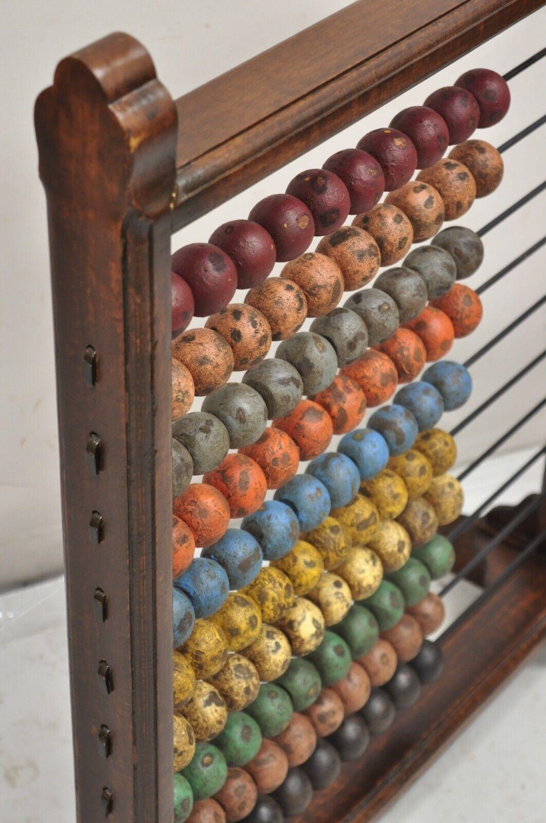 Large Vintage Mongolian Wooden Math Abacus with Painted Wooden Balls For Sale 1