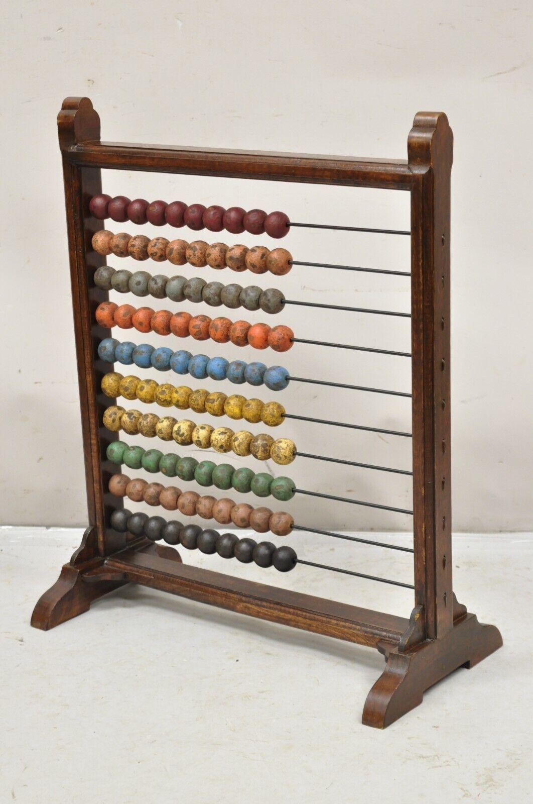 Large Vintage Mongolian Wooden Math Abacus with Painted Wooden Balls For Sale 4