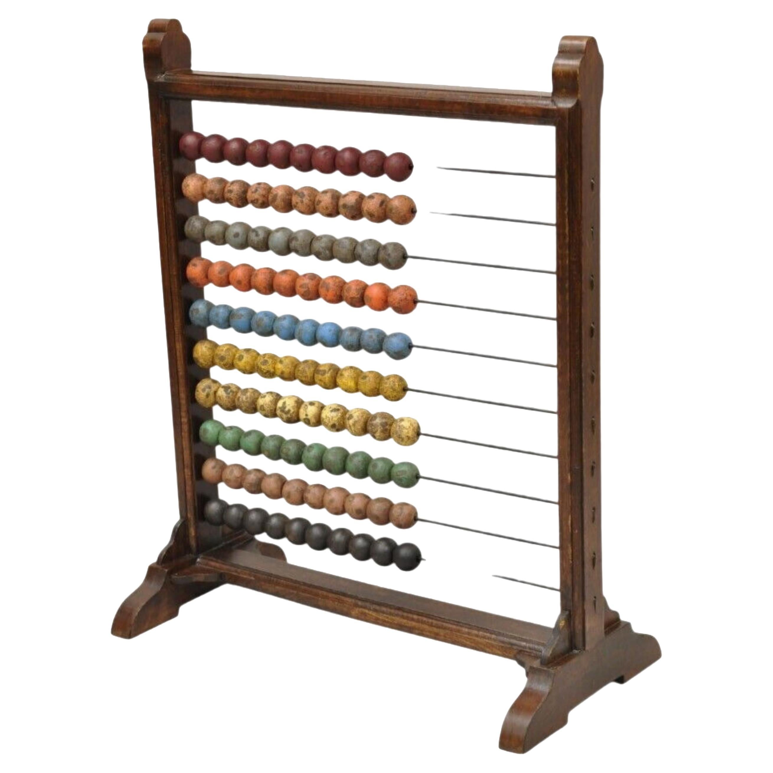 Large Vintage Mongolian Wooden Math Abacus with Painted Wooden Balls