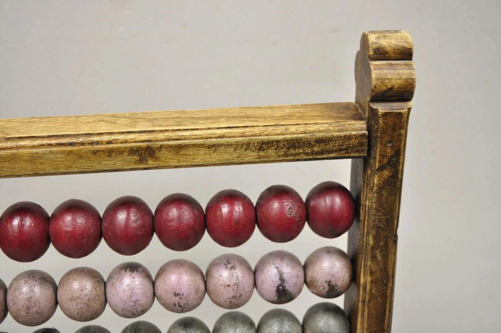 Grand boulier mathématique mongol vintage en bois avec boules en bois peintes en vente 4