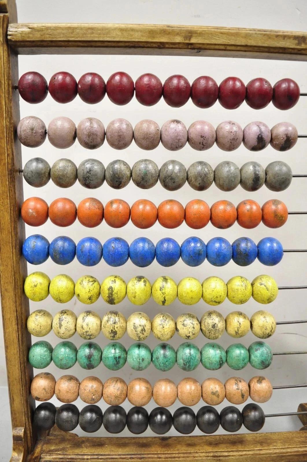 Grand boulier mathématique mongol vintage en bois avec boules en bois peintes en vente 5