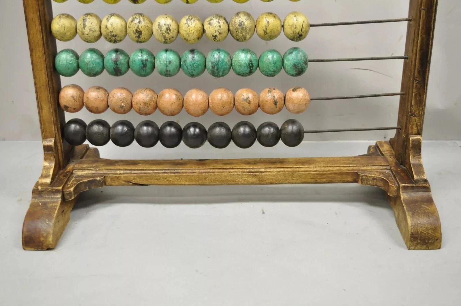 Grand boulier mathématique mongol vintage en bois avec boules en bois peintes Bon état - En vente à Philadelphia, PA
