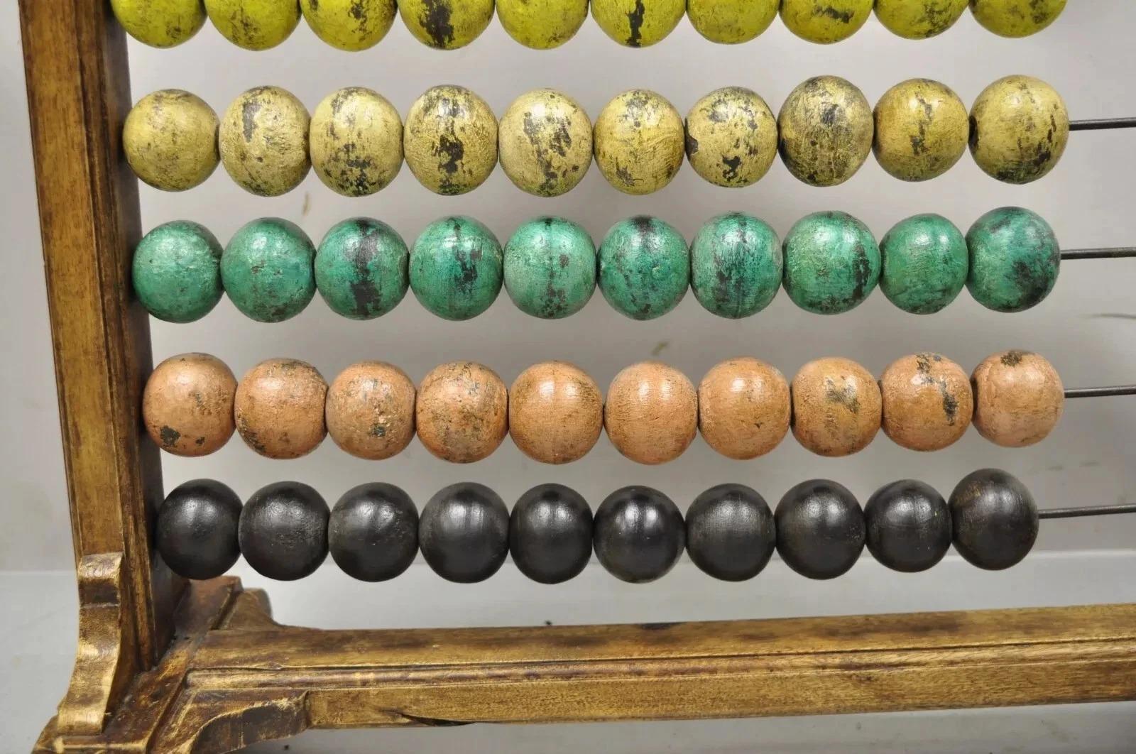 Grand boulier mathématique mongol vintage en bois avec boules en bois peintes en vente 1