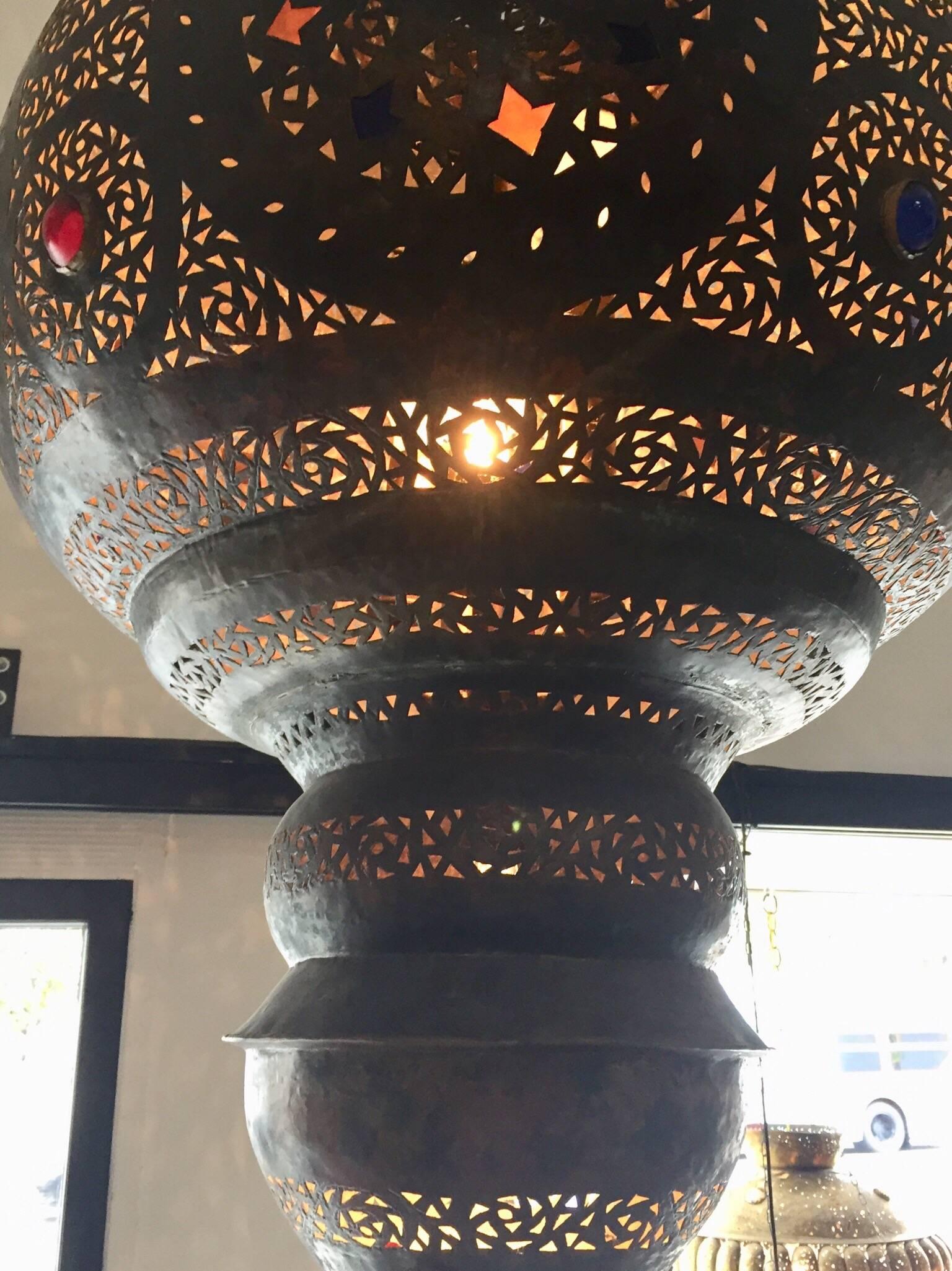 Large Antique Moroccan Bronze Moorish Chandelier 8