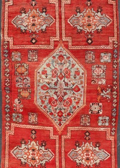 Large Vintage Moroccan Gallery Rug with Tribal Design in Red, Orange 6'4 x 15'8