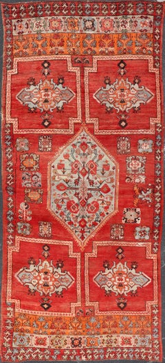 Large Vintage Moroccan Gallery Rug with Tribal Design in Red, Orange 6'4 x 15'8
