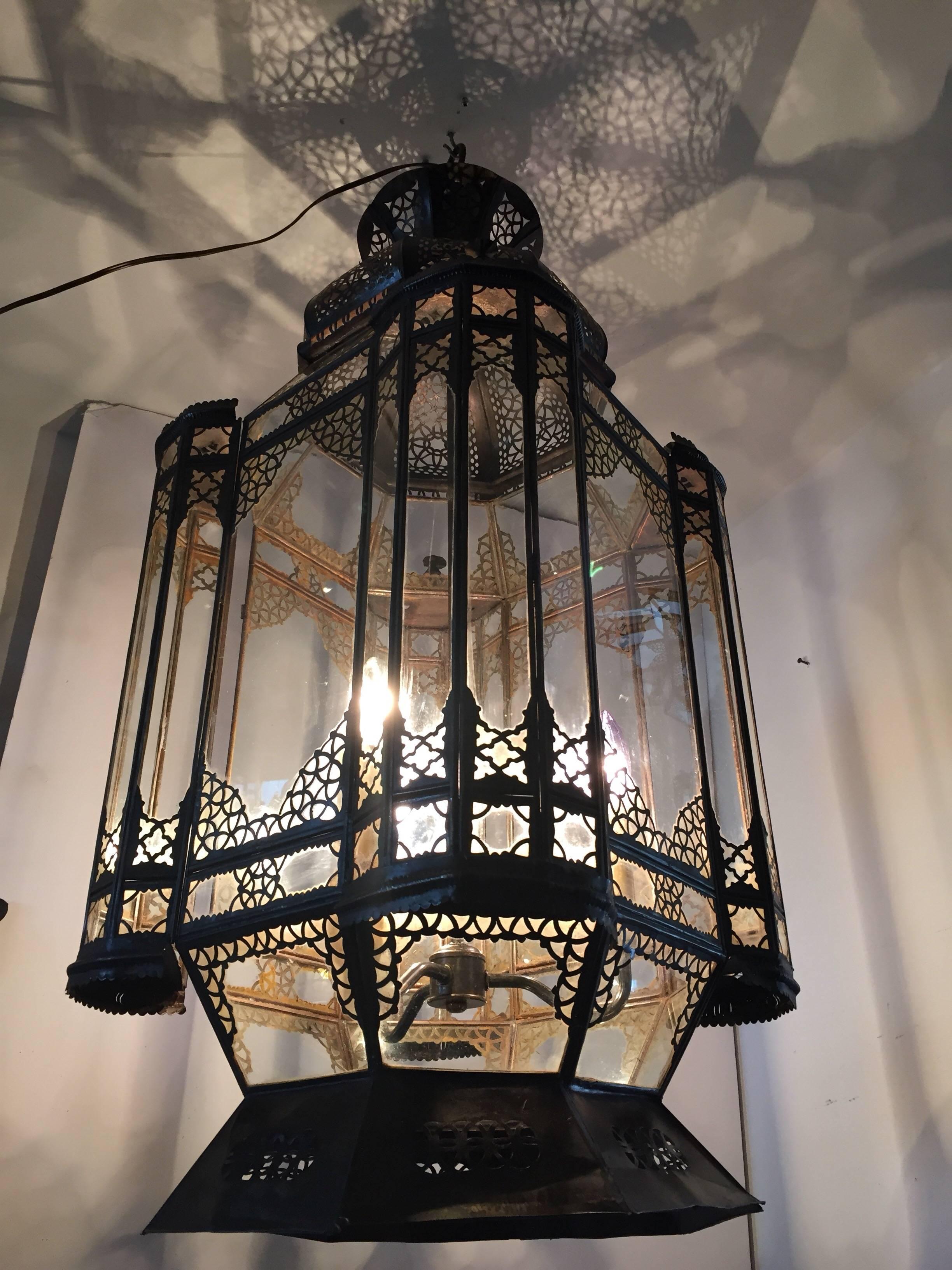 Large Vintage Moroccan Moorish Glass Light Fixture In Good Condition In North Hollywood, CA