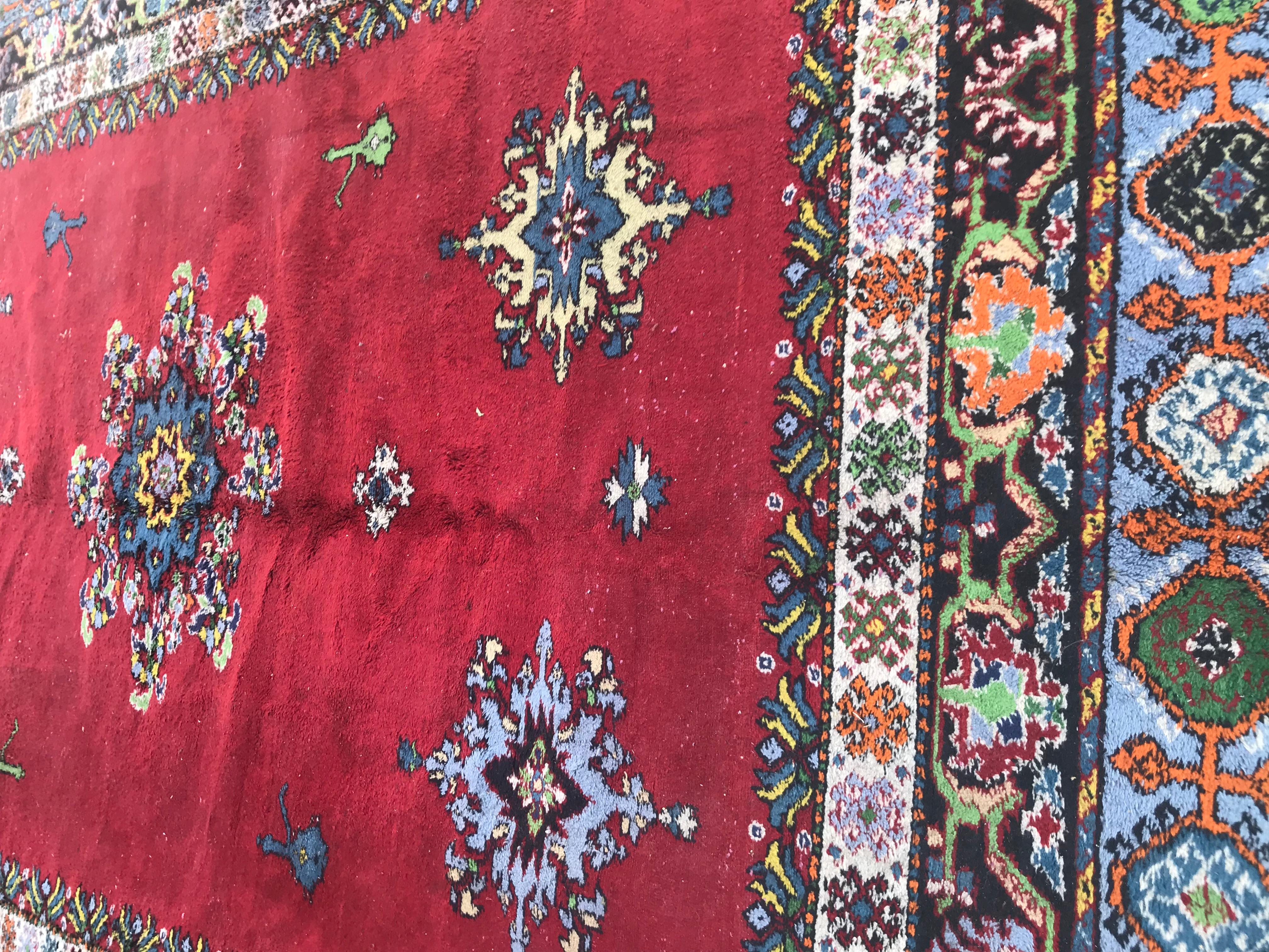 Hand-Knotted Large Vintage Moroccan Rabat Rug