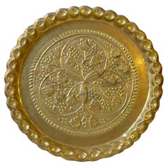 Large Vintage Moroccan Round Tray in Embossed Brass