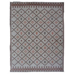 Grande tappeto marocchino vintage con disegno a diamante e contorni avorio e marroni