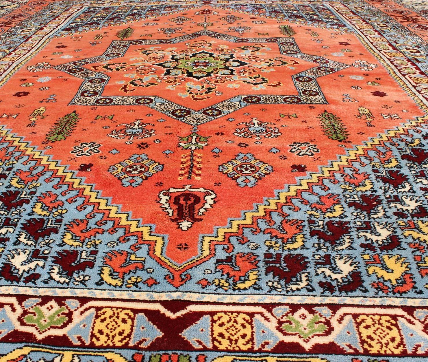 Large Colorful Vintage Moroccan Rug in Medallion Design and Tribal Elements 3