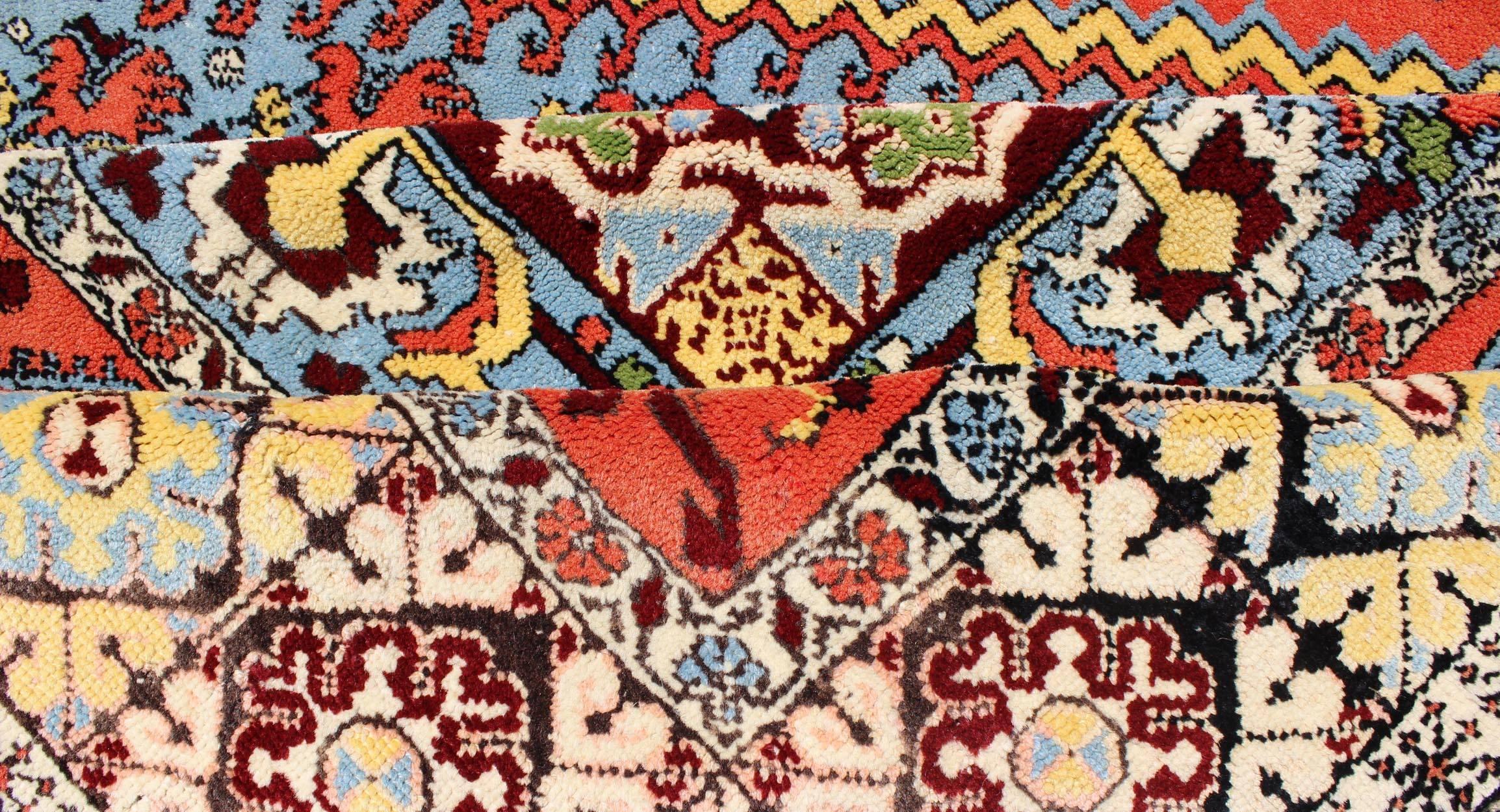 Hand-Knotted Large Colorful Vintage Moroccan Rug in Medallion Design and Tribal Elements