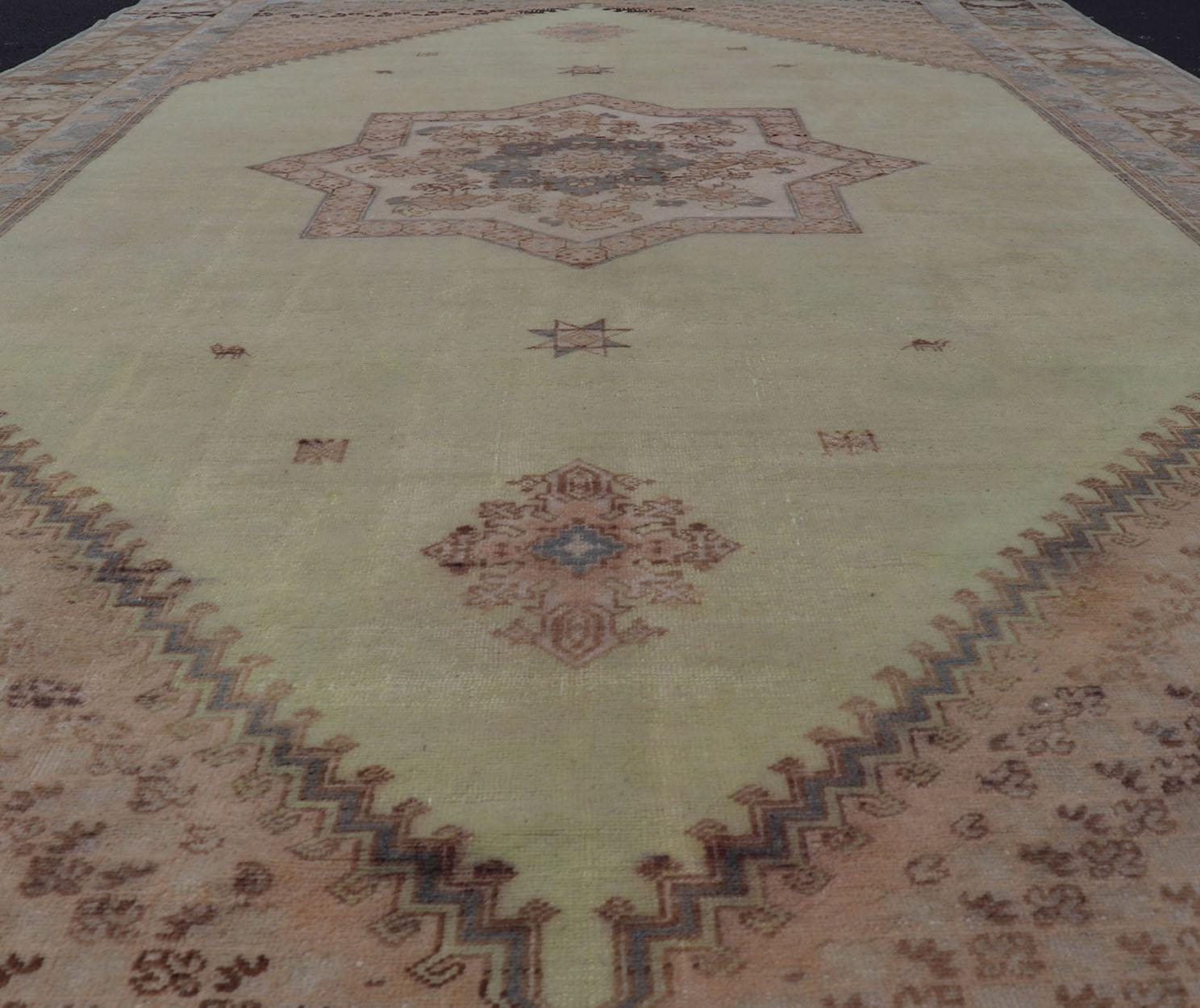 Large Vintage Moroccan Rug with Star Medallion in Light Green, Brown For Sale 5