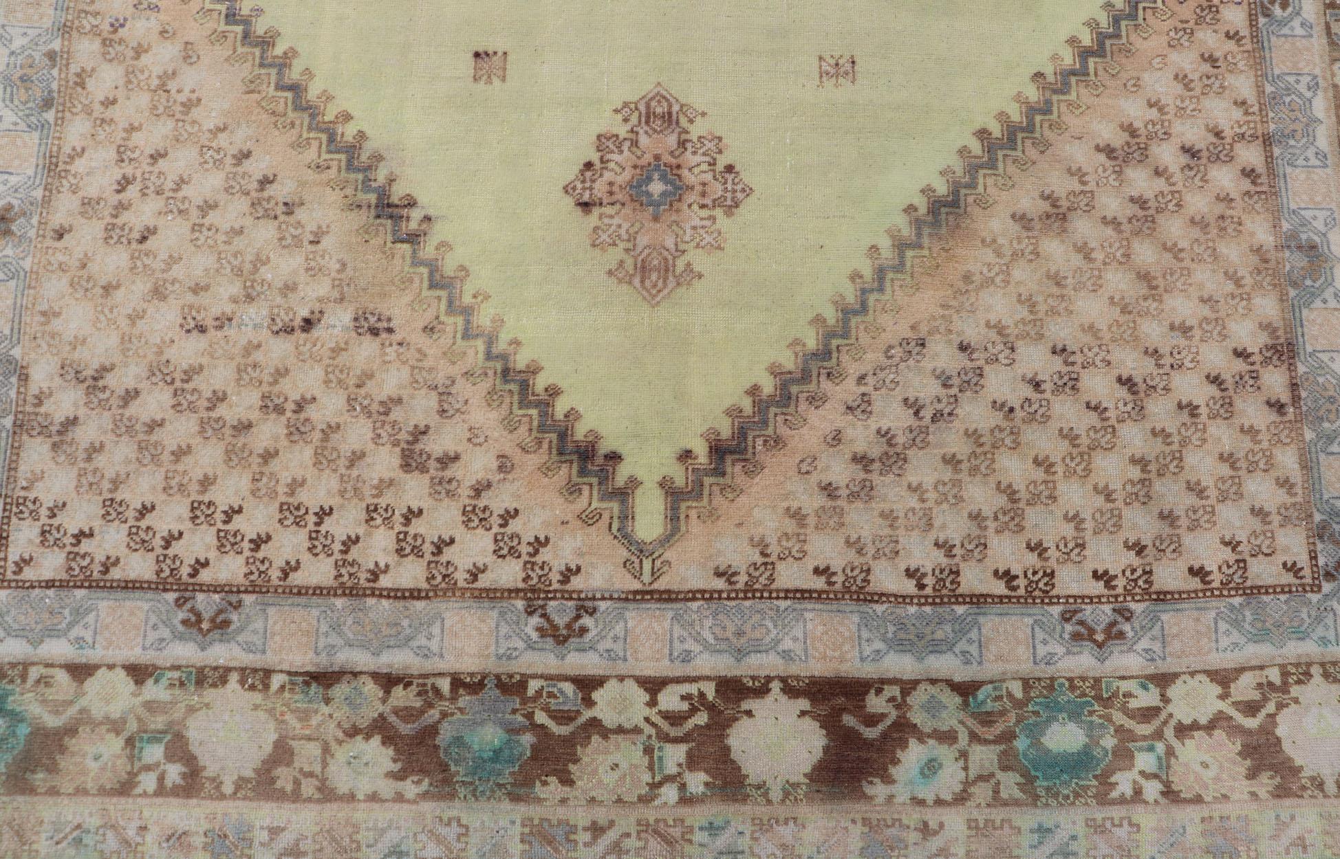 Wool Large Vintage Moroccan Rug with Star Medallion in Light Green, Brown For Sale