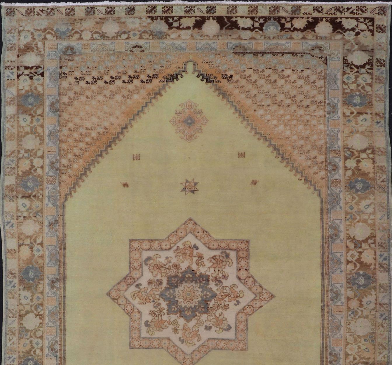 Large Vintage Moroccan Rug with Star Medallion in Light Green, Brown For Sale 1