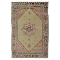 Large Retro Moroccan Rug with Star Medallion in Light Green, Brown