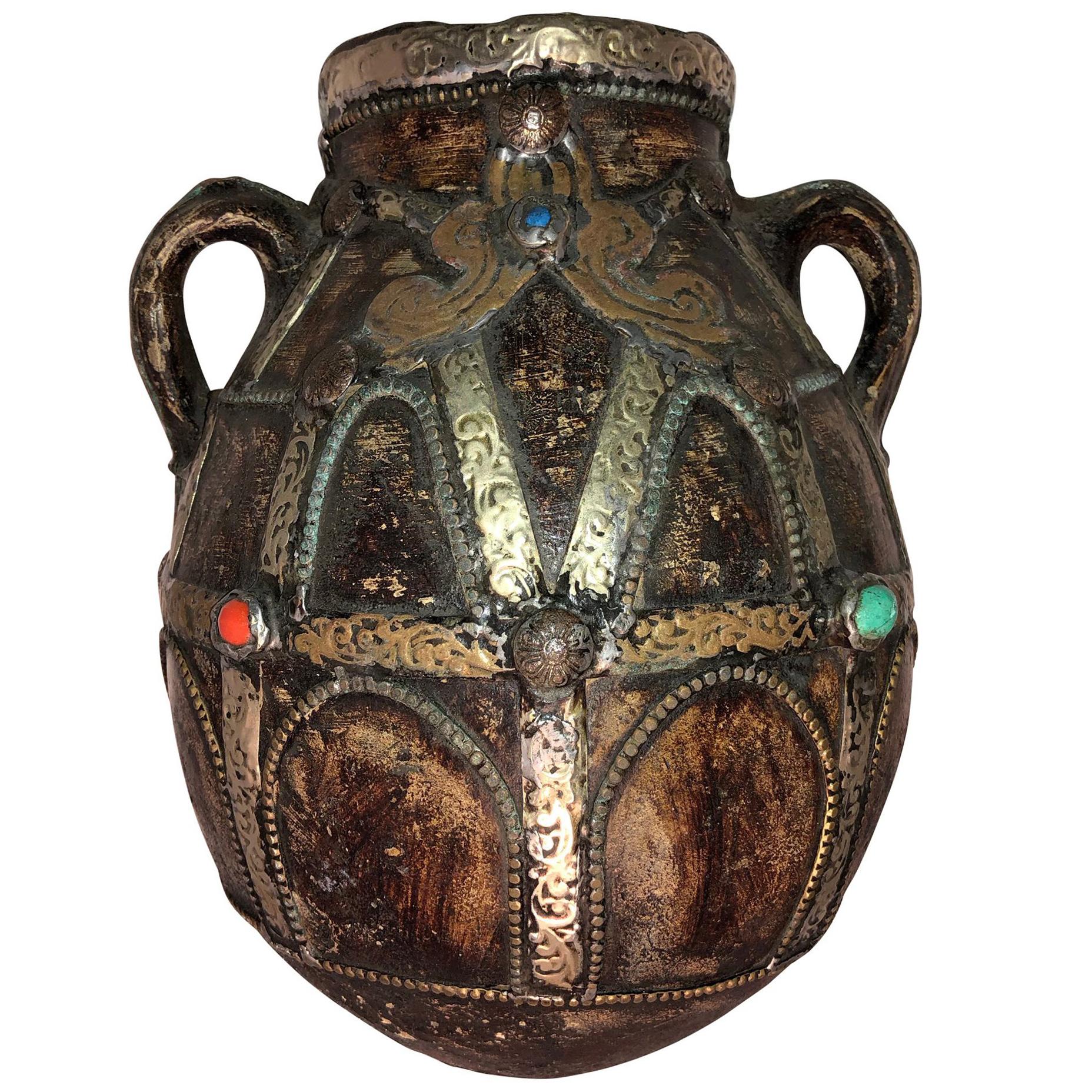 Early 20th Century Moroccan Two-Handled Jug - Handmade Silver, Copper Repousse