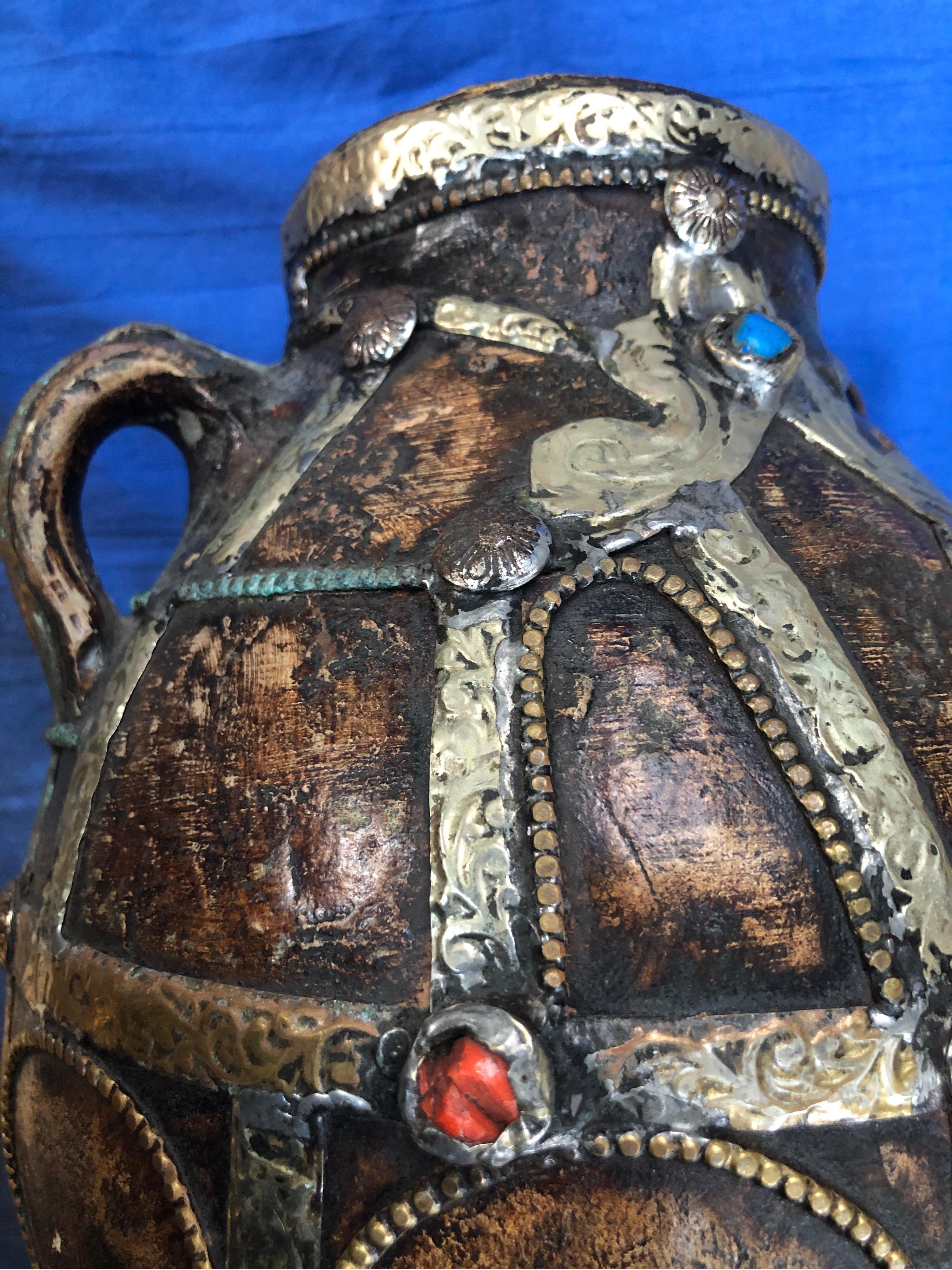 Early 20th Century Moroccan Two-Handled Jug - Handmade Silver, Copper Repousse 2
