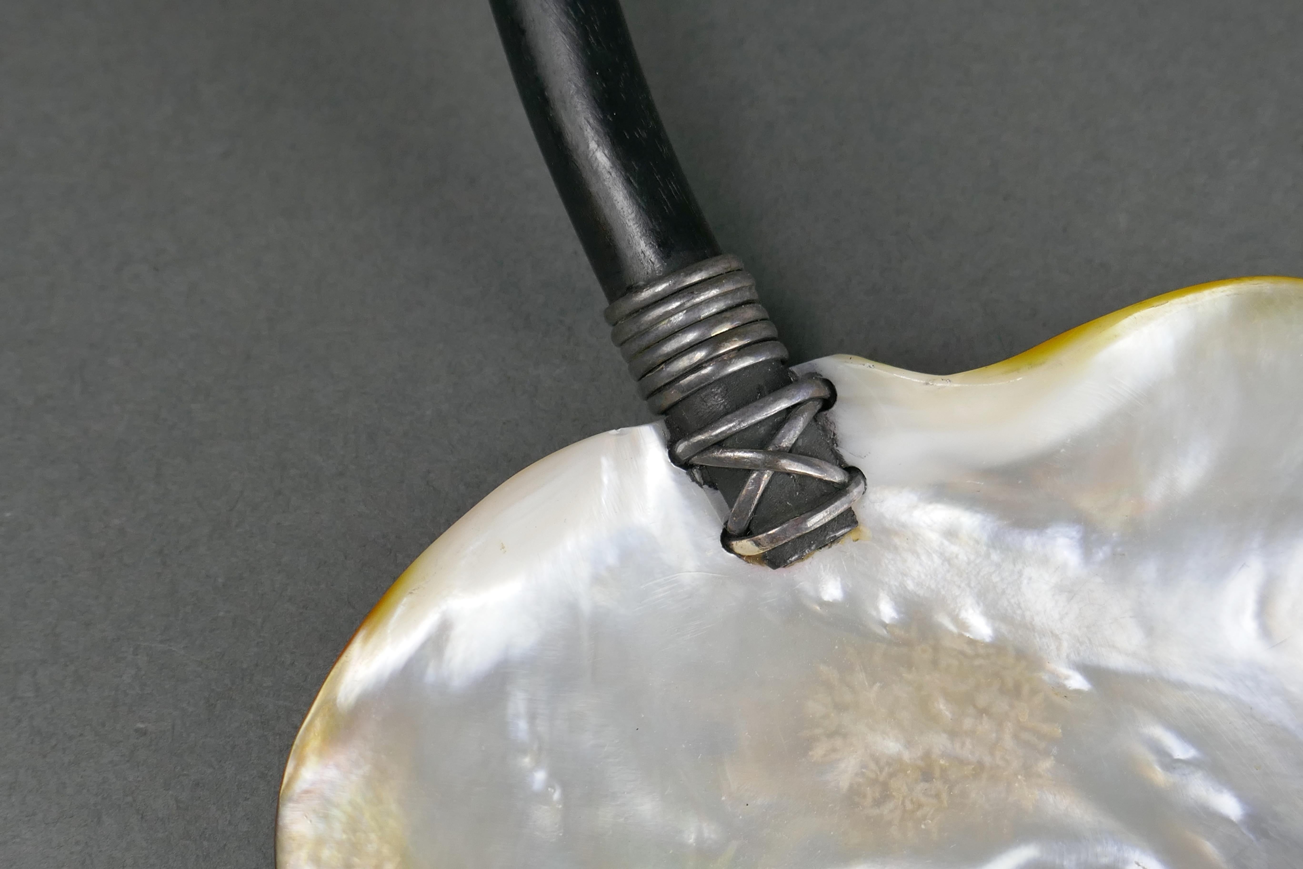 Großer Vintage-Servierlöffel mit Perlmuttschale - Ebenholz - Ebenholz - Sterlingsilber 15