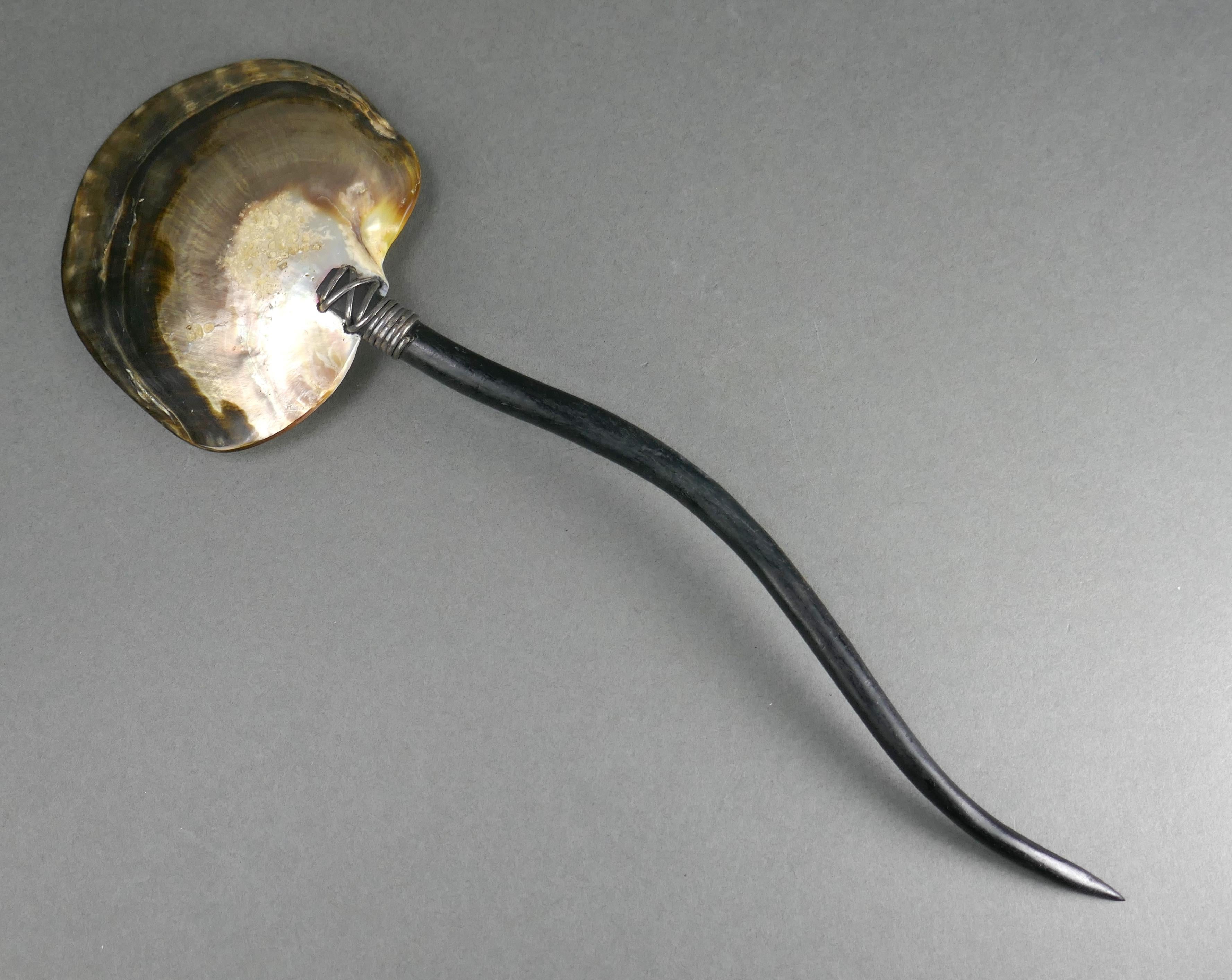Großer Vintage-Servierlöffel mit Perlmuttschale - Ebenholz - Ebenholz - Sterlingsilber 15