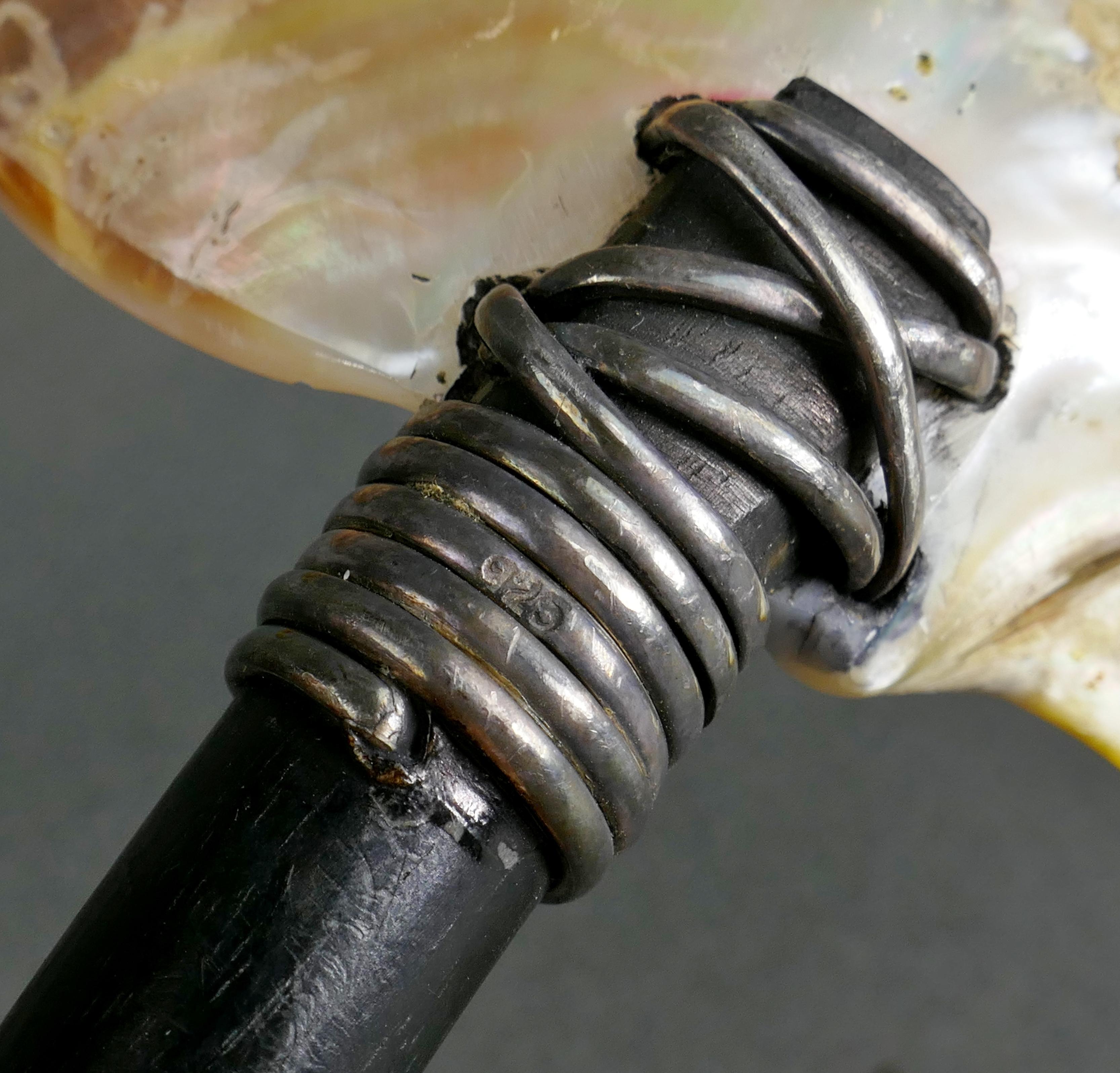 Großer Vintage-Servierlöffel mit Perlmuttschale - Ebenholz - Ebenholz - Sterlingsilber 15