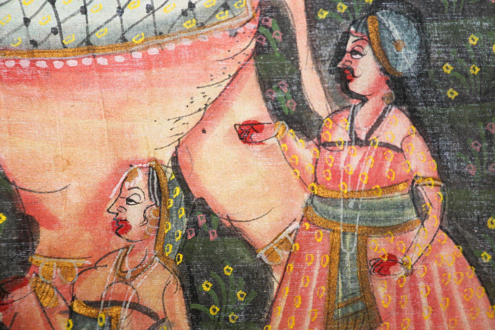Large Vintage Mughal Raj Silk Painting of a Maharaja Royal Procession For Sale 3