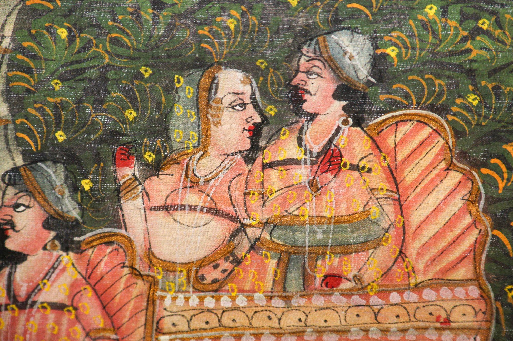 Large Vintage Mughal Raj Silk Painting of a Maharaja Royal Procession For Sale 6