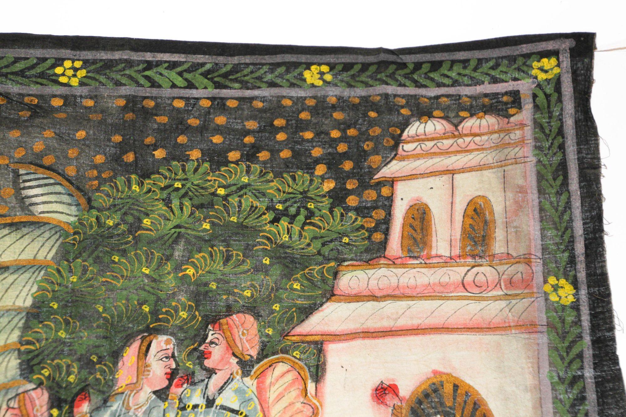 Large Vintage Mughal Raj Silk Painting of a Maharaja Royal Procession For Sale 8