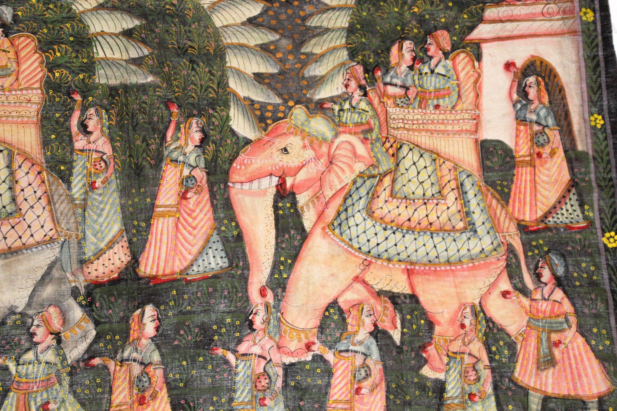 Grande peinture moghol Raj en soie d'une procession royale Maharaja en vente 1